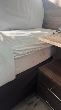Stained bedding and it wasn’t even properly made. It looked like someone had already been in it.