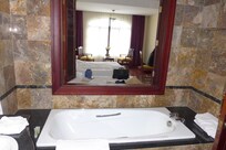 風呂場と部屋を繋ぐフランス窓を開けると開放的な気分が高まる