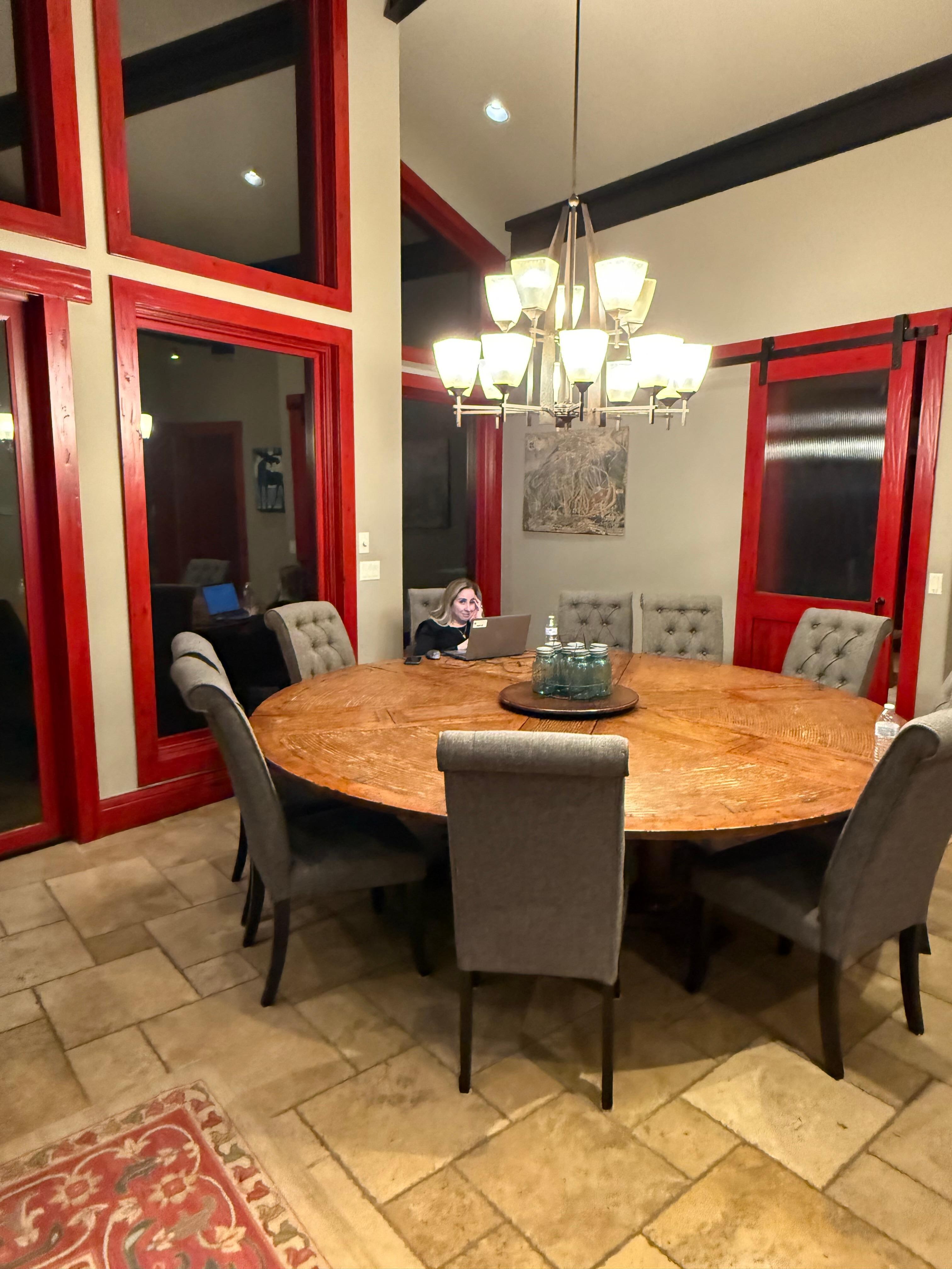 Wife working from the round table