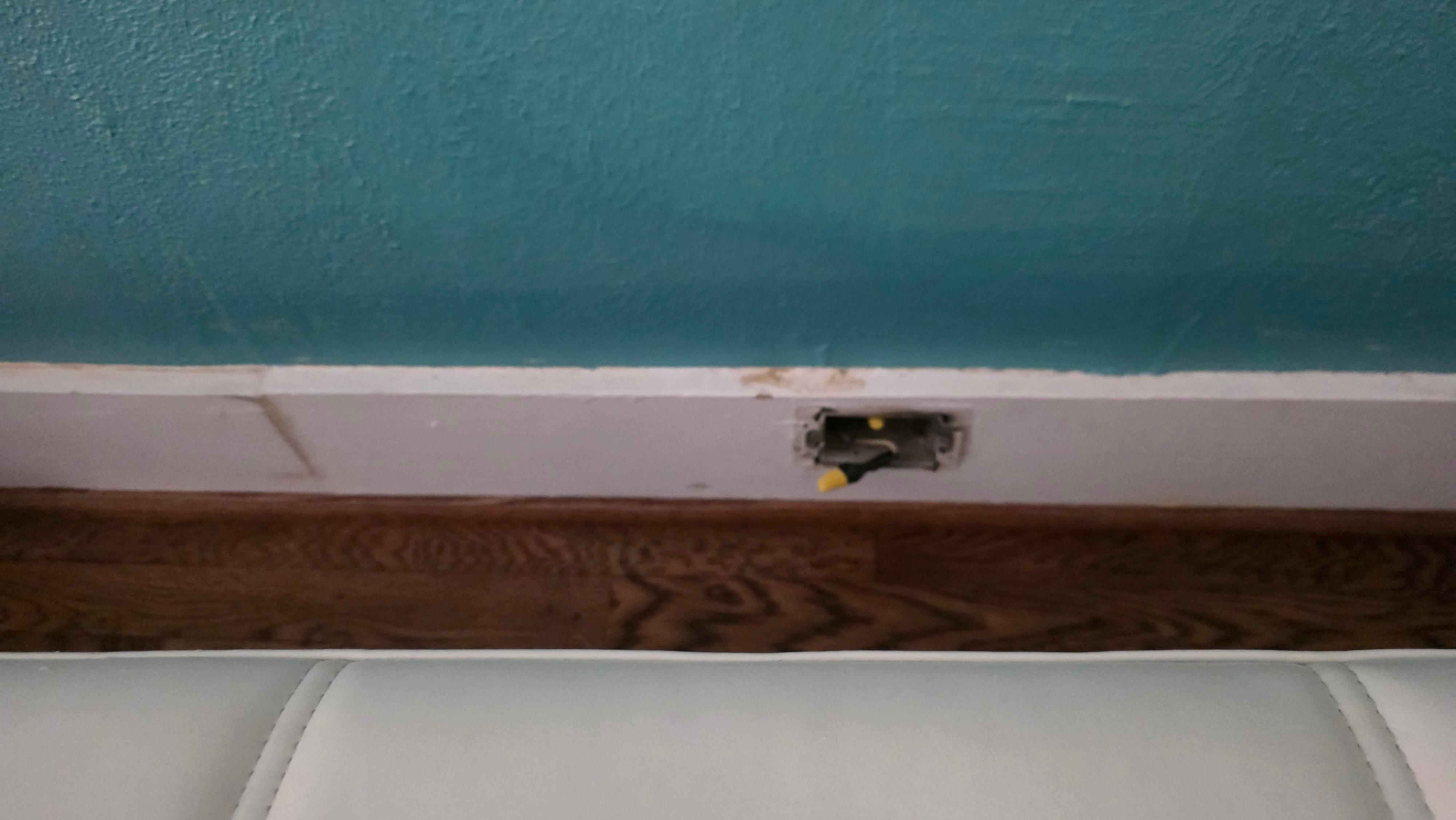 Bare wiring, uncovered outlets