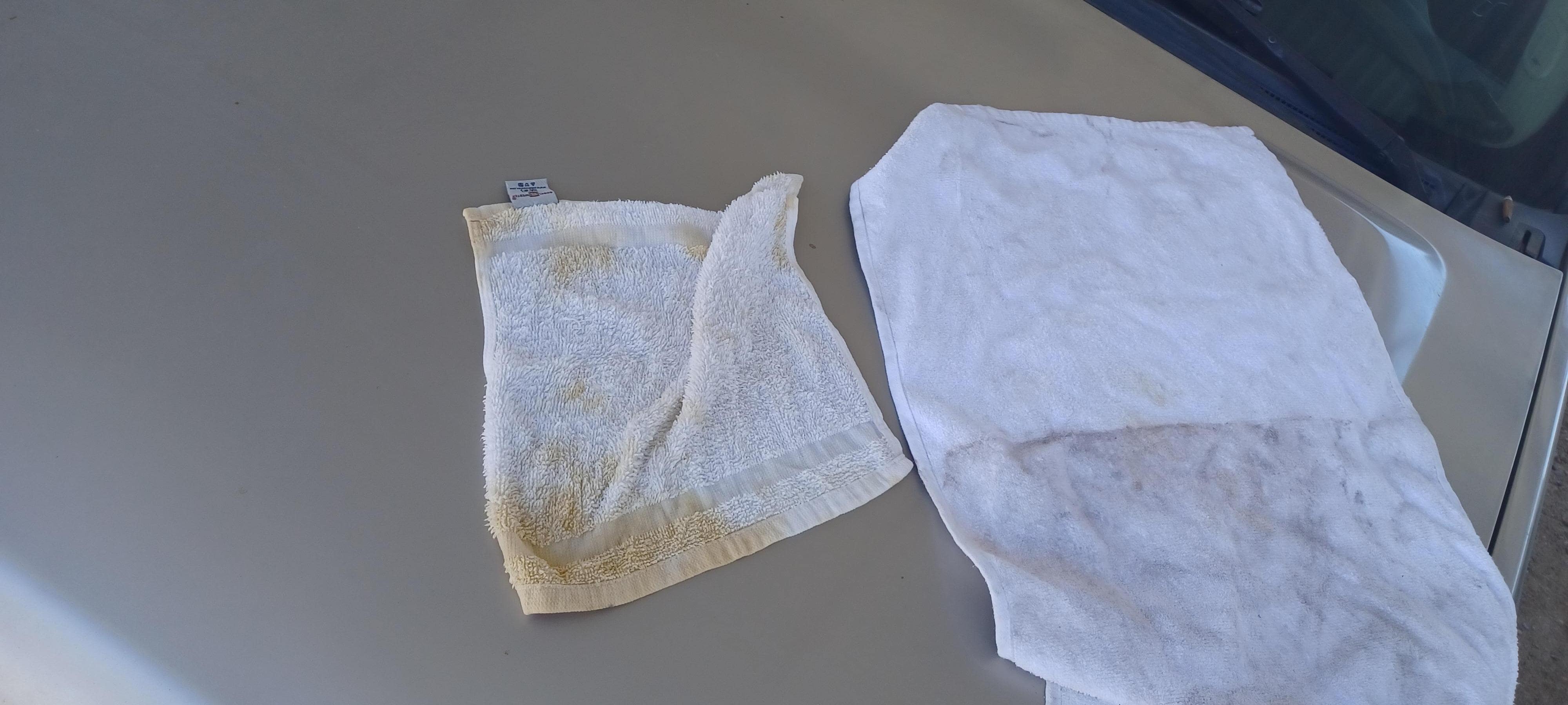 They keep the room towels stacked on right next 2 the sink which is why the small 1 on the left has a little coffee on but I was still charged for it even tho I could have ran the rag under some hot water n ring it out n it would have been clean agai
