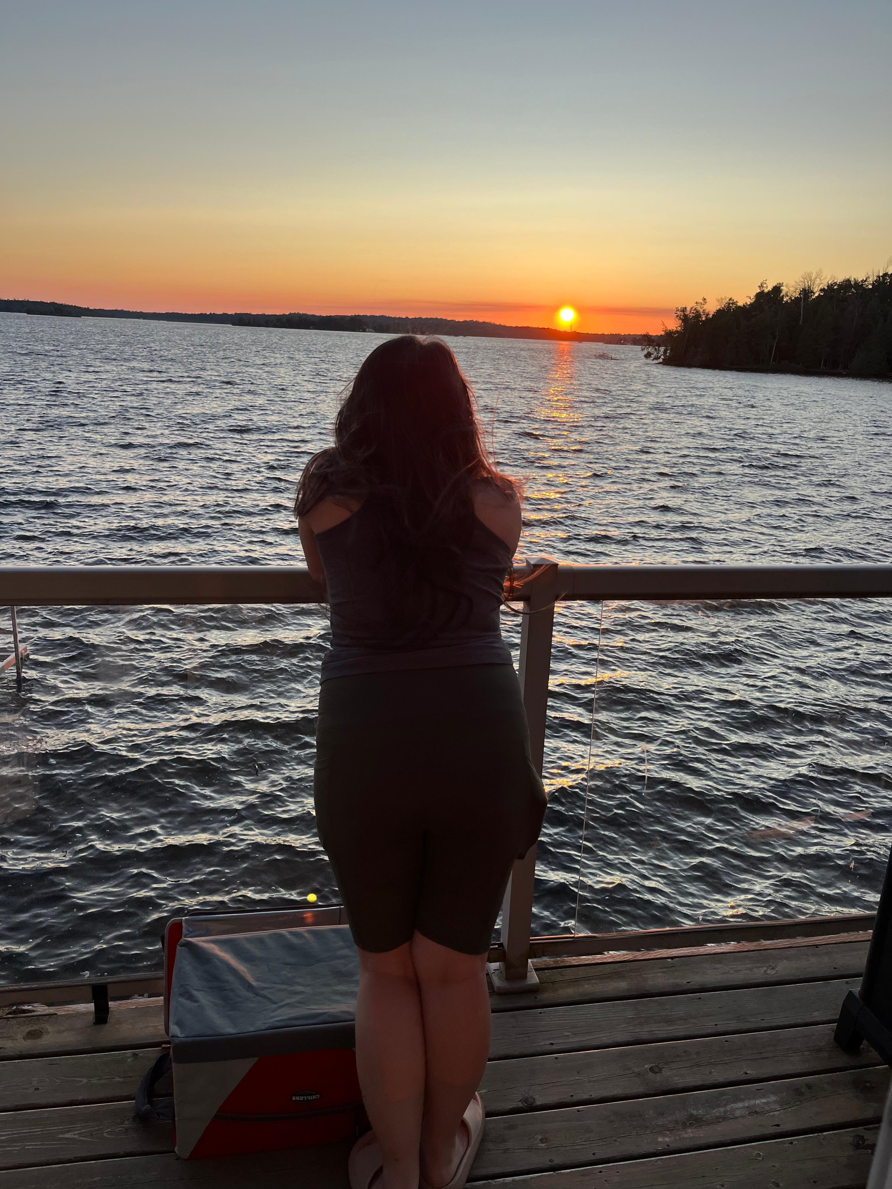 Watching the sunset from our balcony.