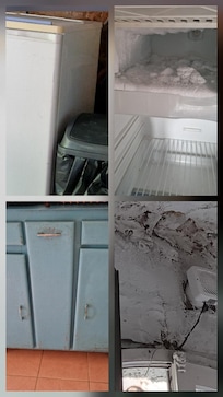 Frigo plein de glace , meuble en mauvaise état !