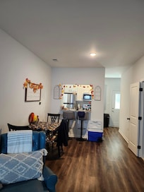 Living/Dinning with fall decorations.