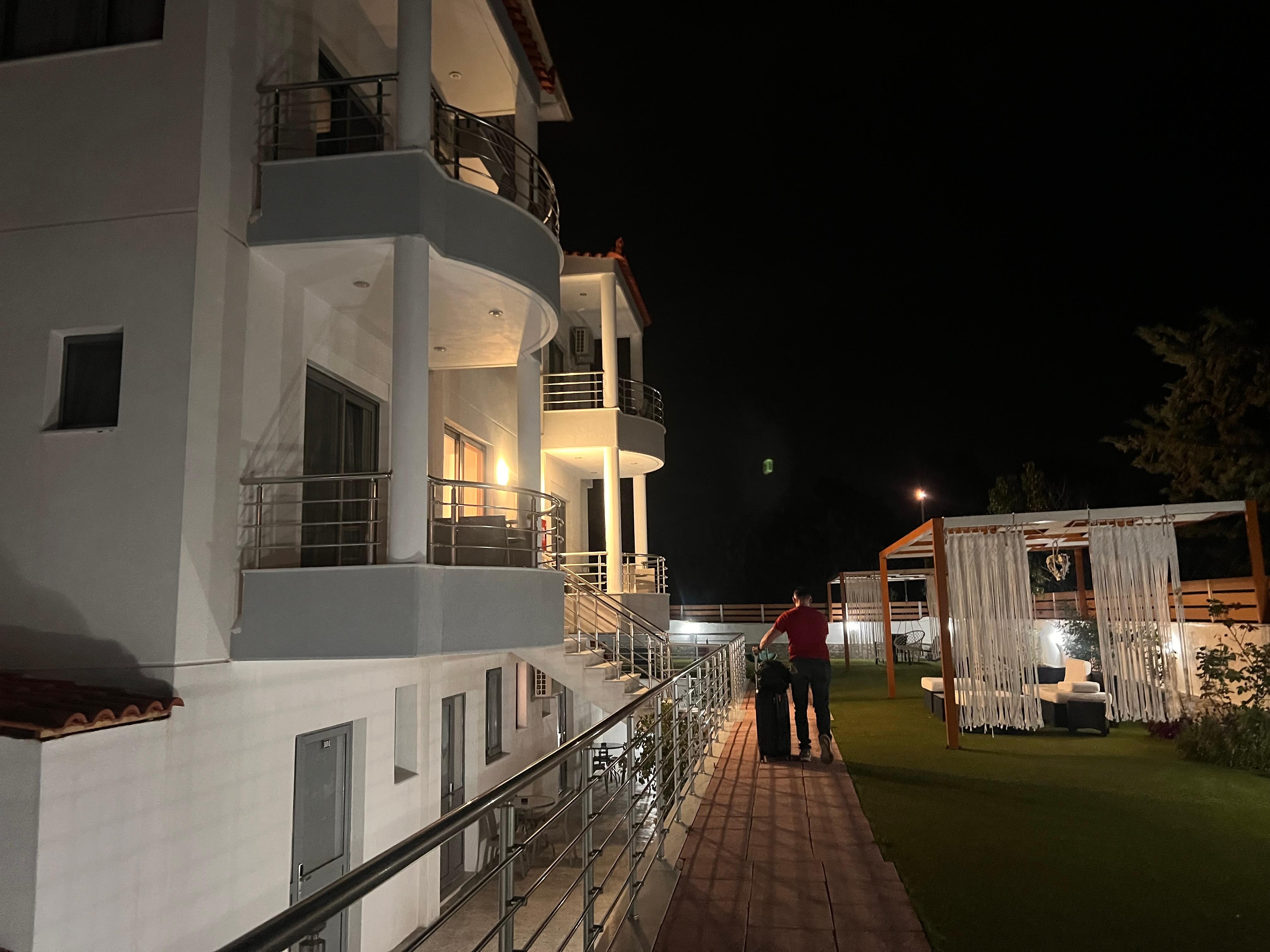 Arriving at night, checking in