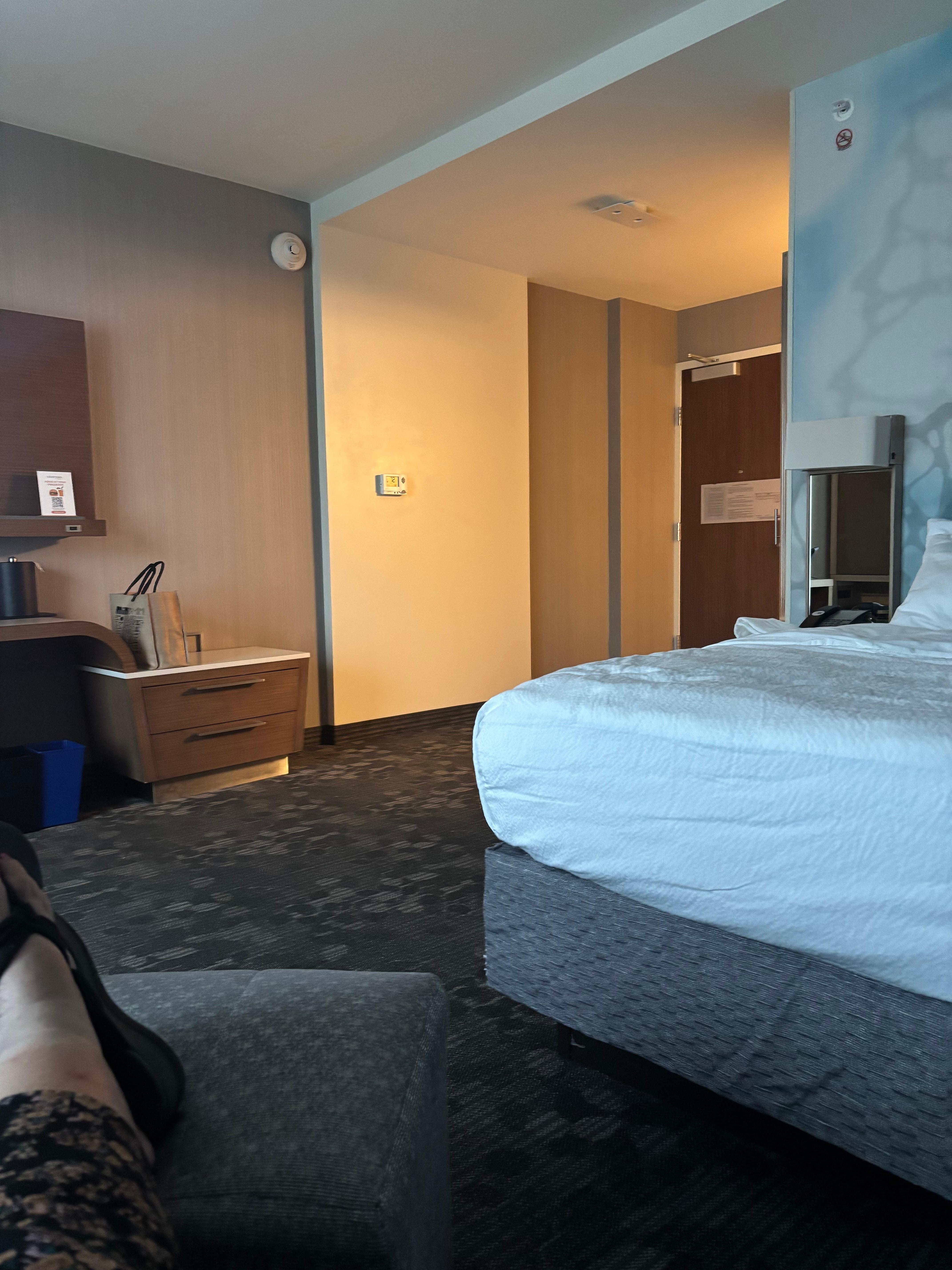 From seated position of door and bed. Bathroom is just around the corner…didn’t get a pic of that room. 