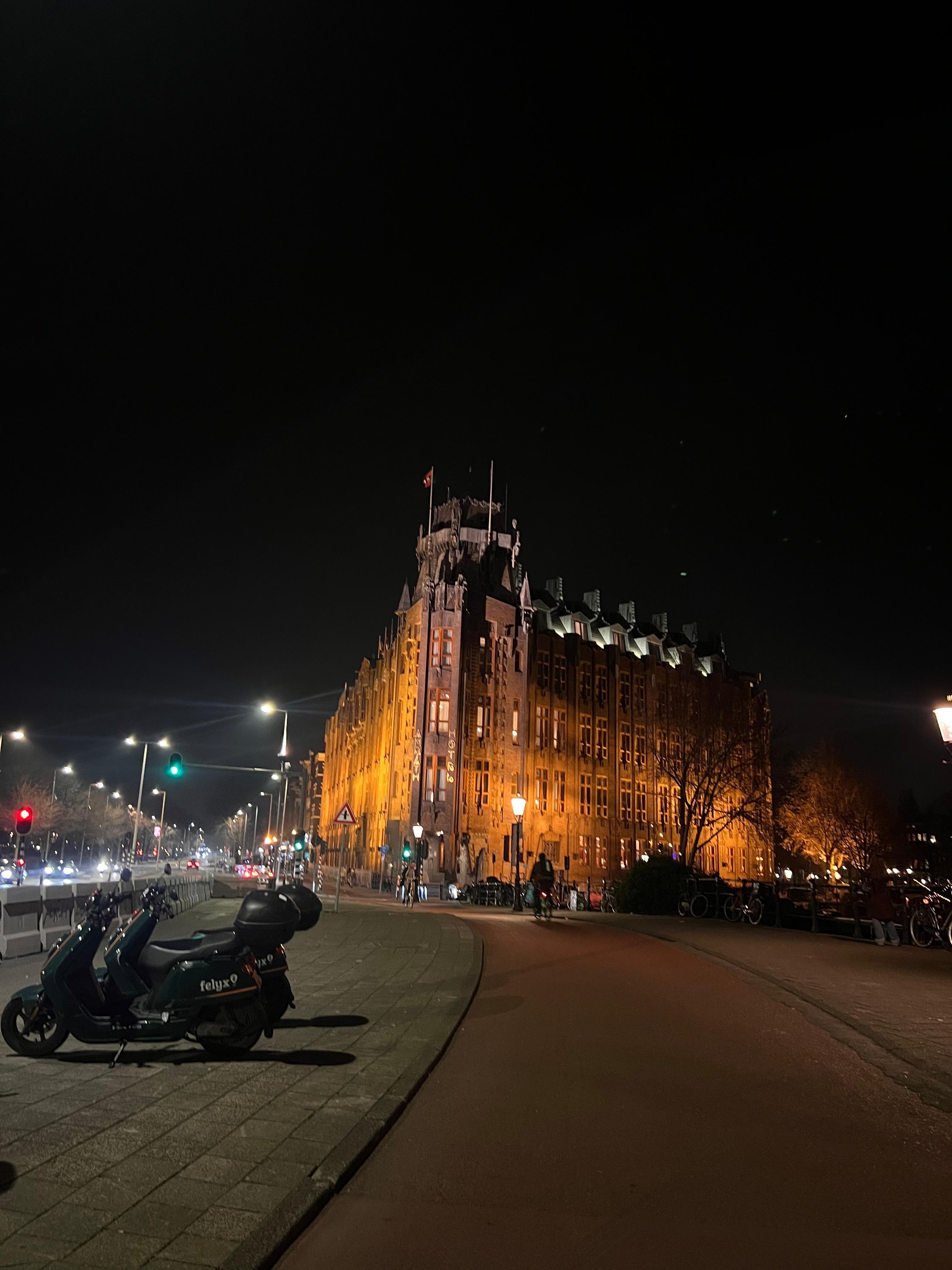 Hotel lit up at night