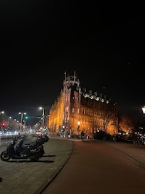 Hotel lit up at night