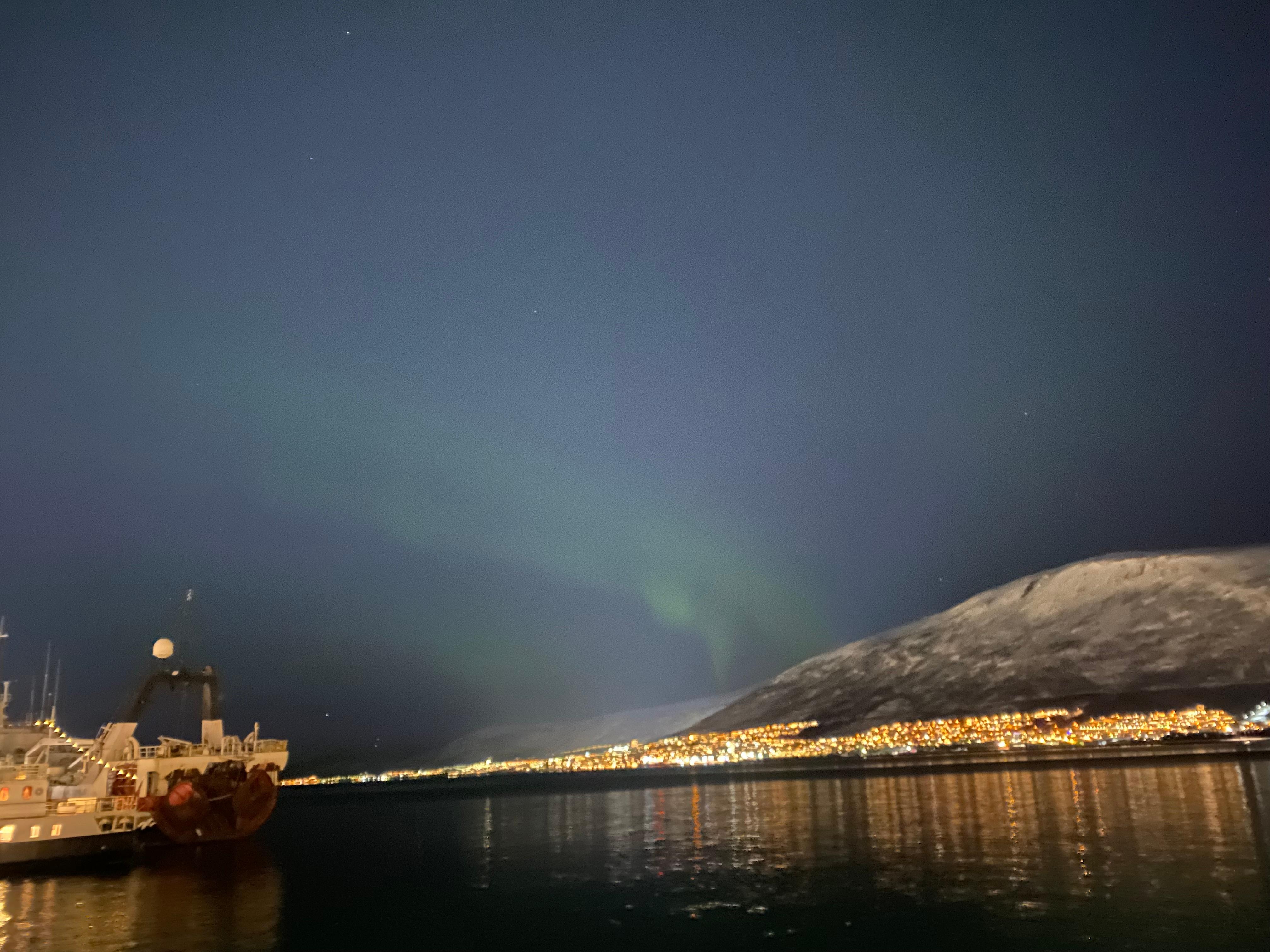 View from outside the hotel of the northern lights