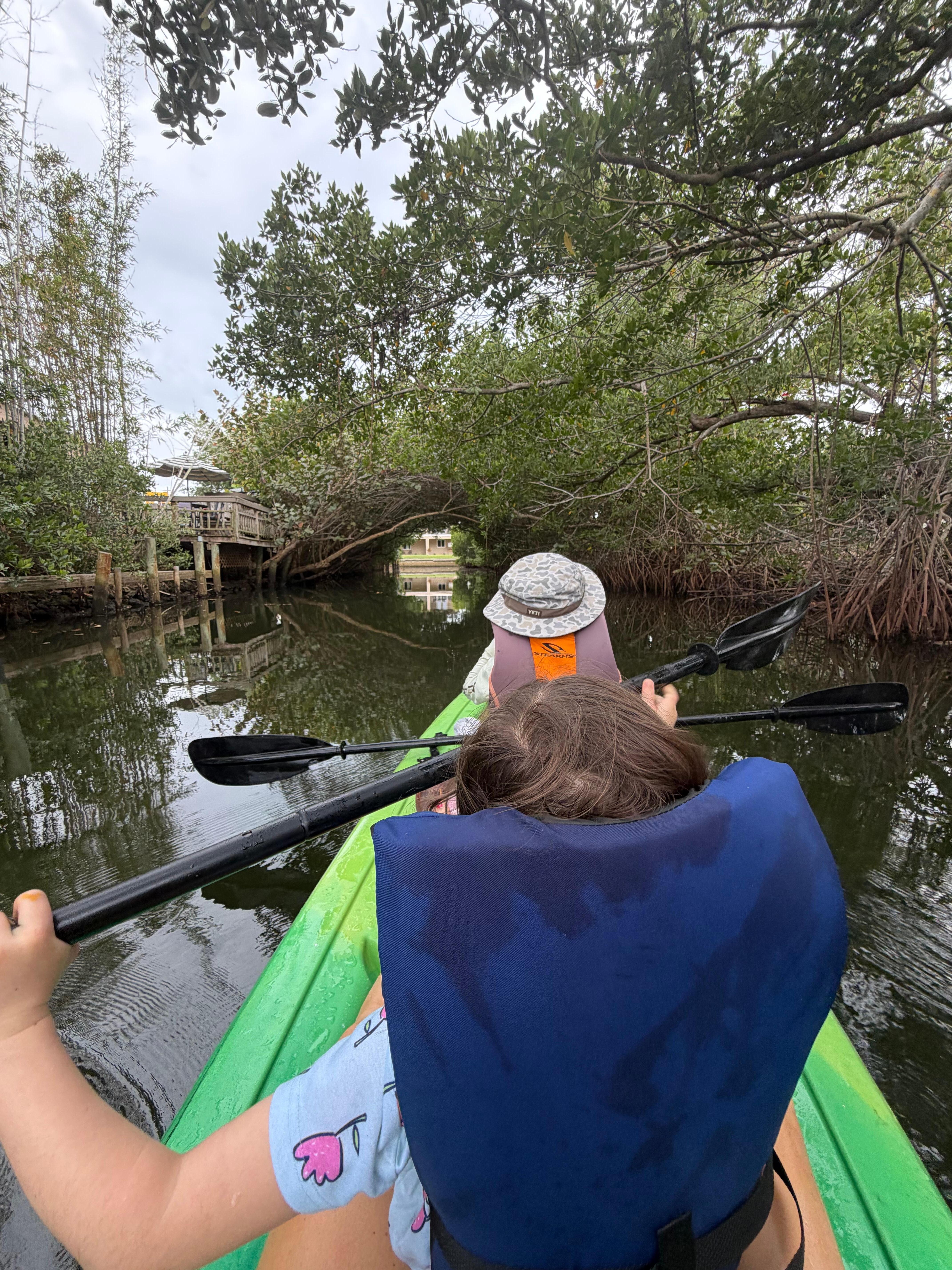 We took the kayaks provided onto canal to look for manatees