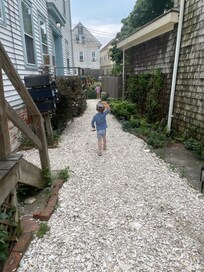 Heading down the shell path for a beach/pool day.