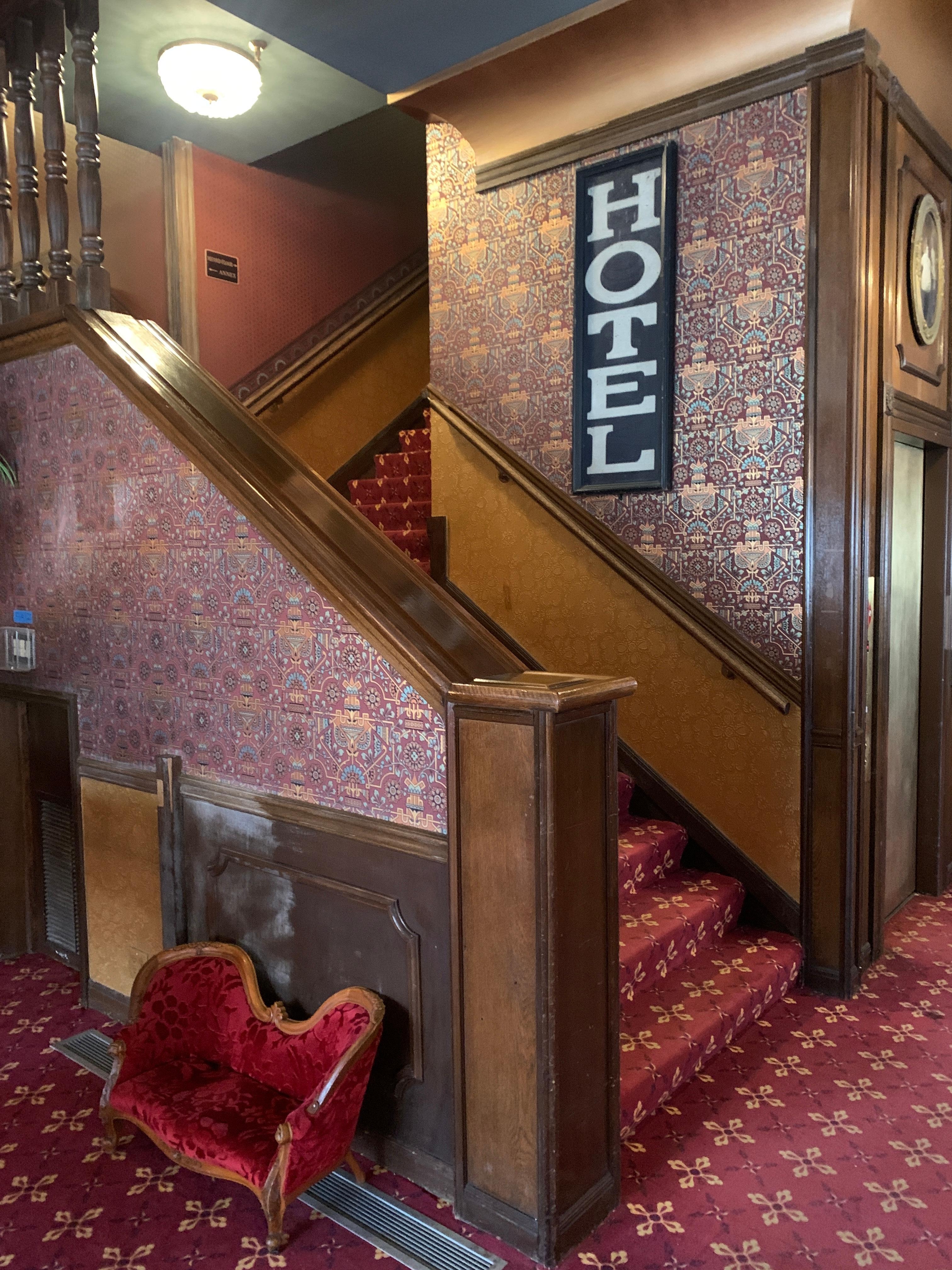 There is an elevator but I like to take the stairs to maybe bump into the Lady in Red!