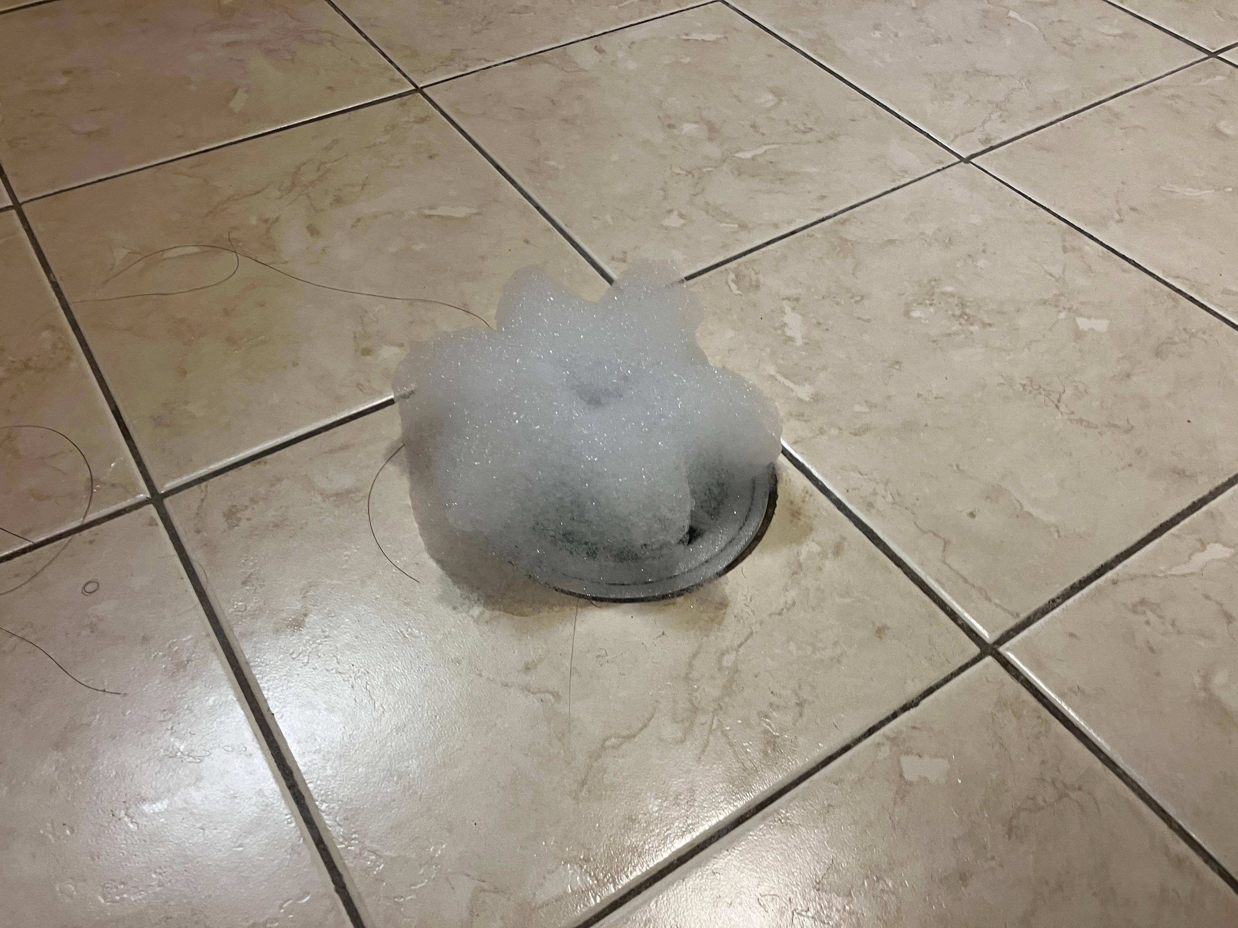 Bathroom floor drain had bubbles pushing through the floor 