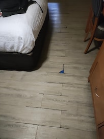 The cracked flooring.