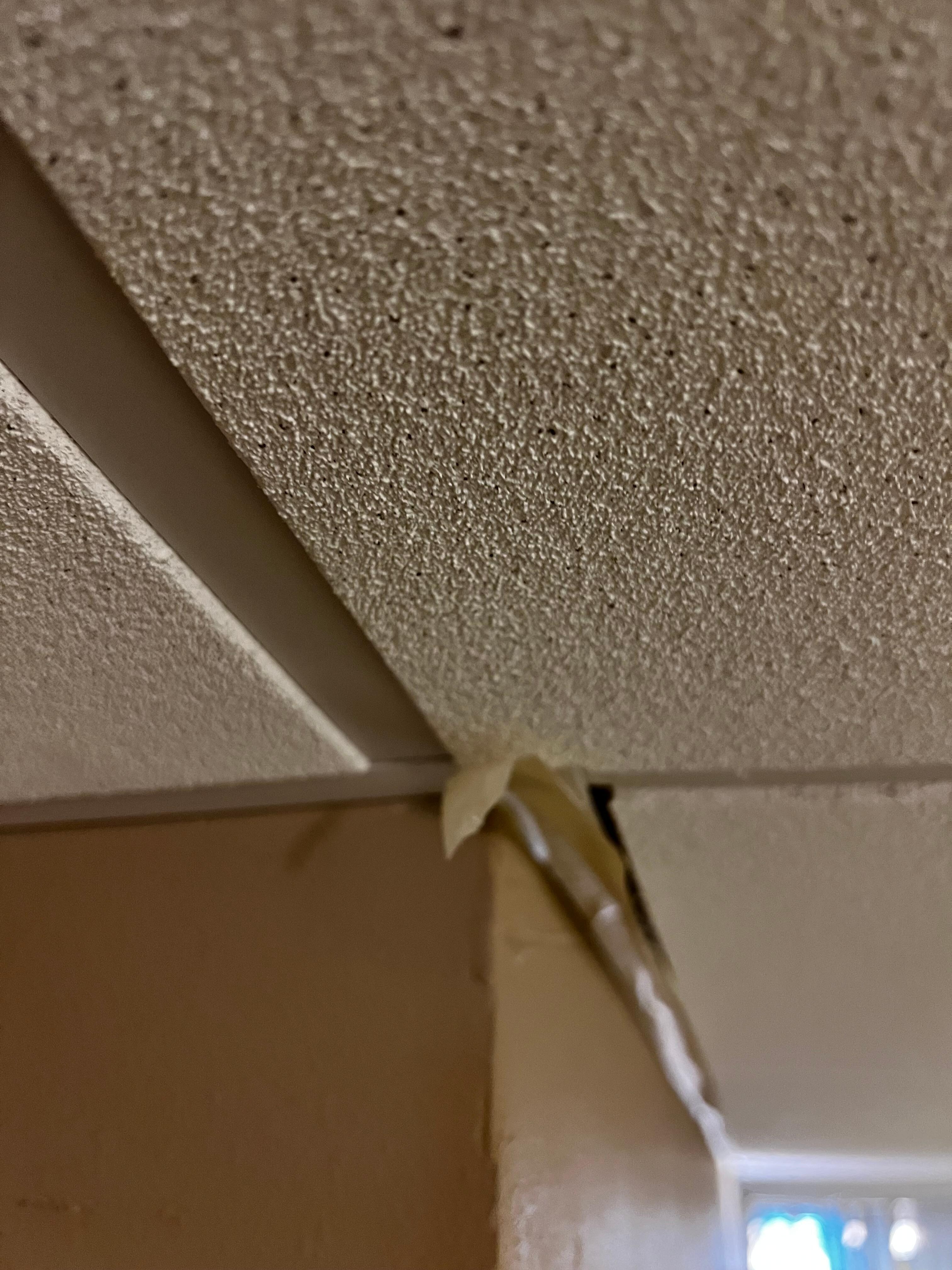 Drooping masking tape, not removed from the hallway after painting