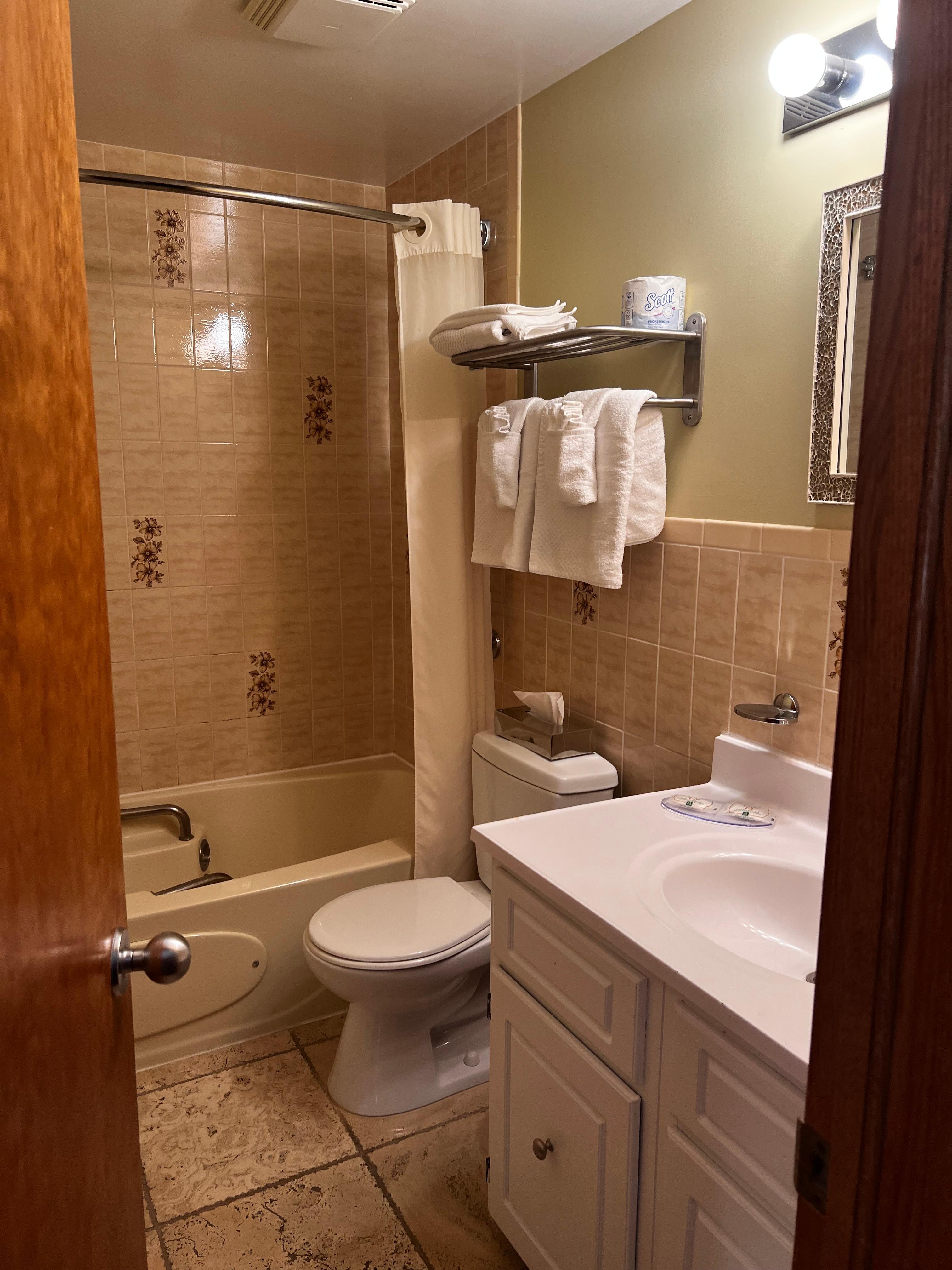 Jacuzzi tub, slightly outdated, but very clean. 