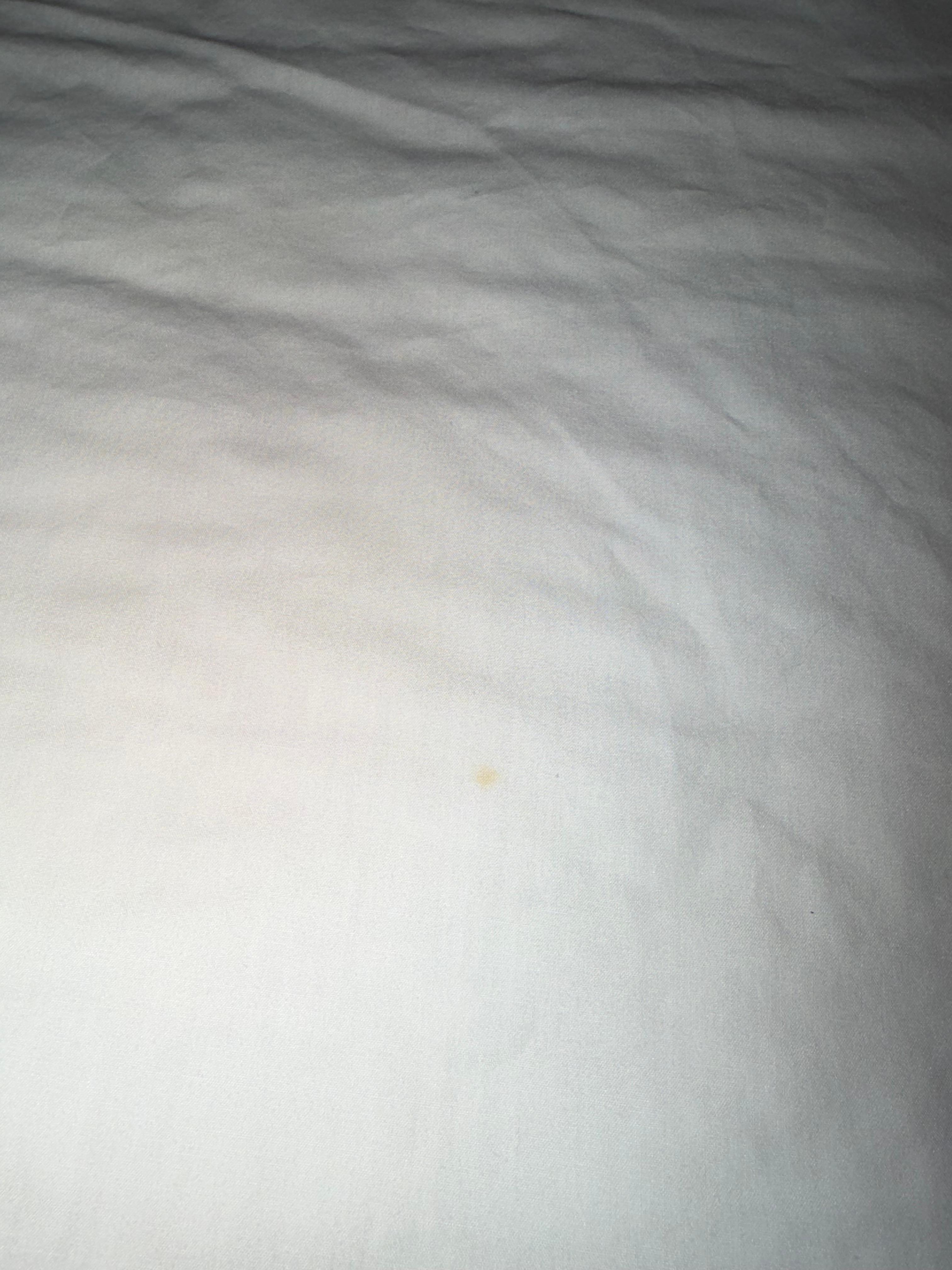 One of the 2 yellow/orange spots on our bed.