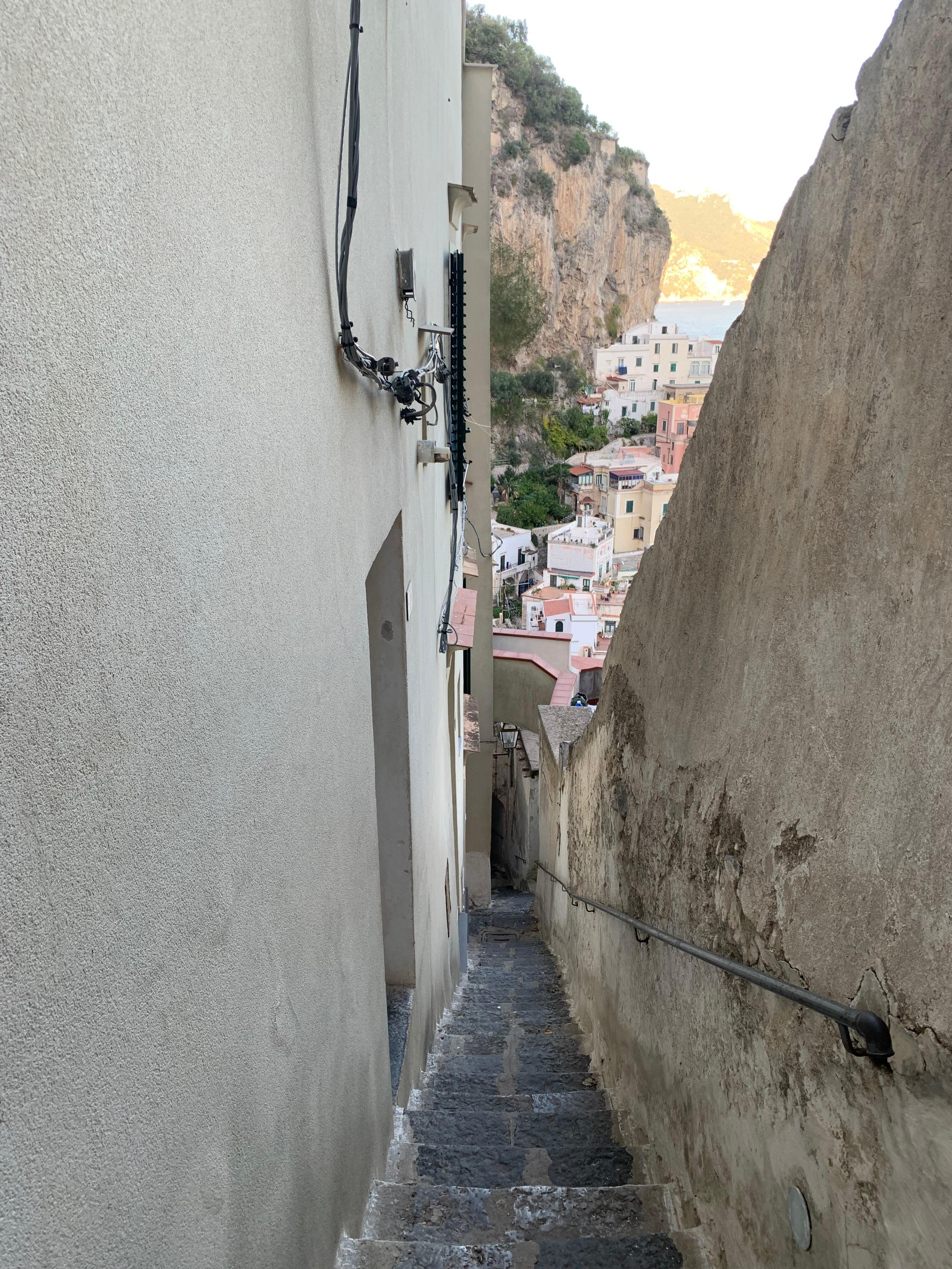 Some of the 750 stairs leading down from the chapel climb