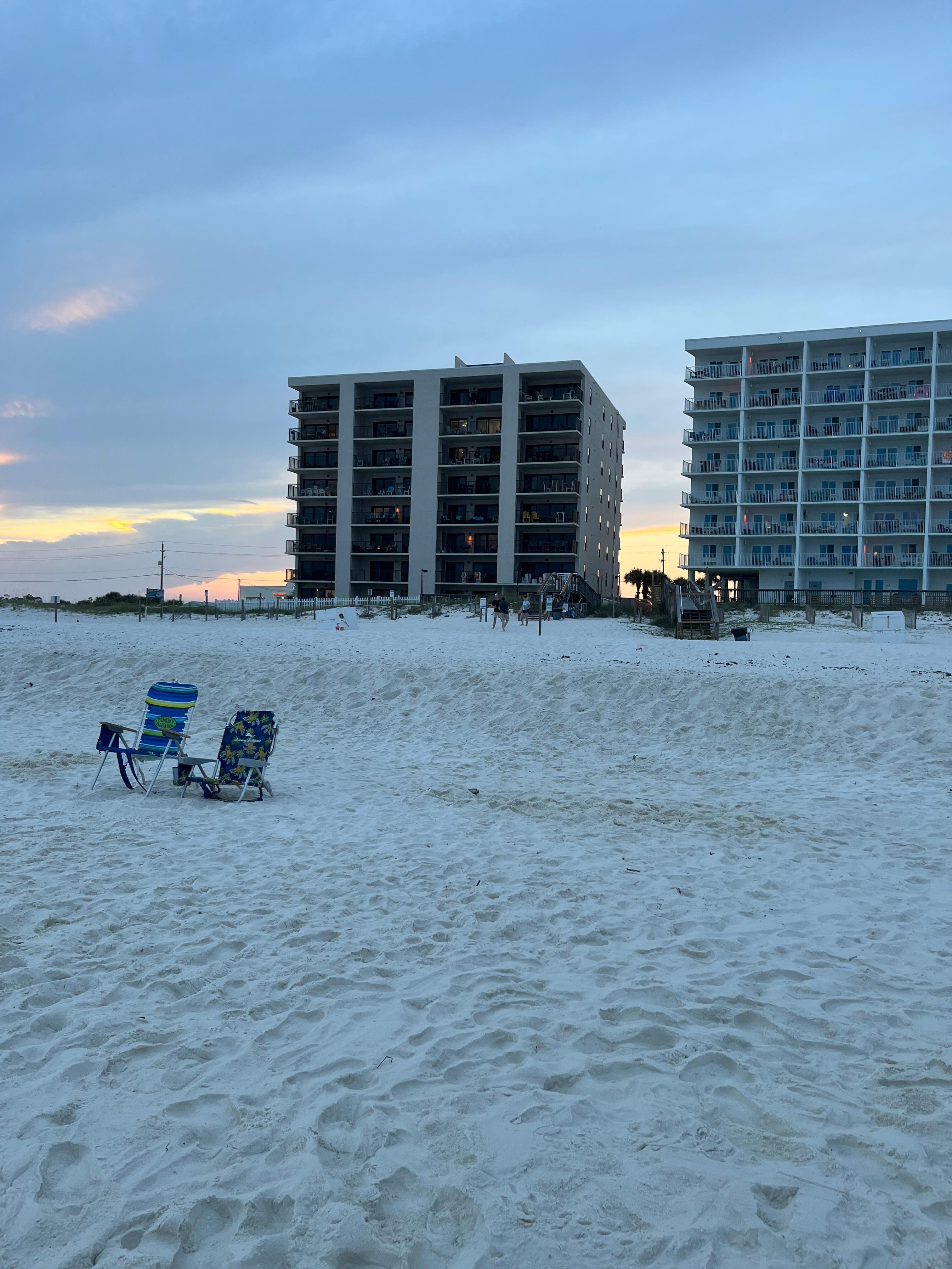 The sand is pretty looking back at the condos. 