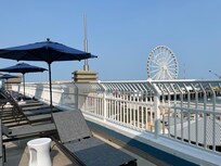 Great outdoor pool with view of beach
