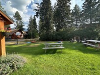 Fire pit and picnic tables