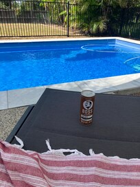 iced coffee by the pool