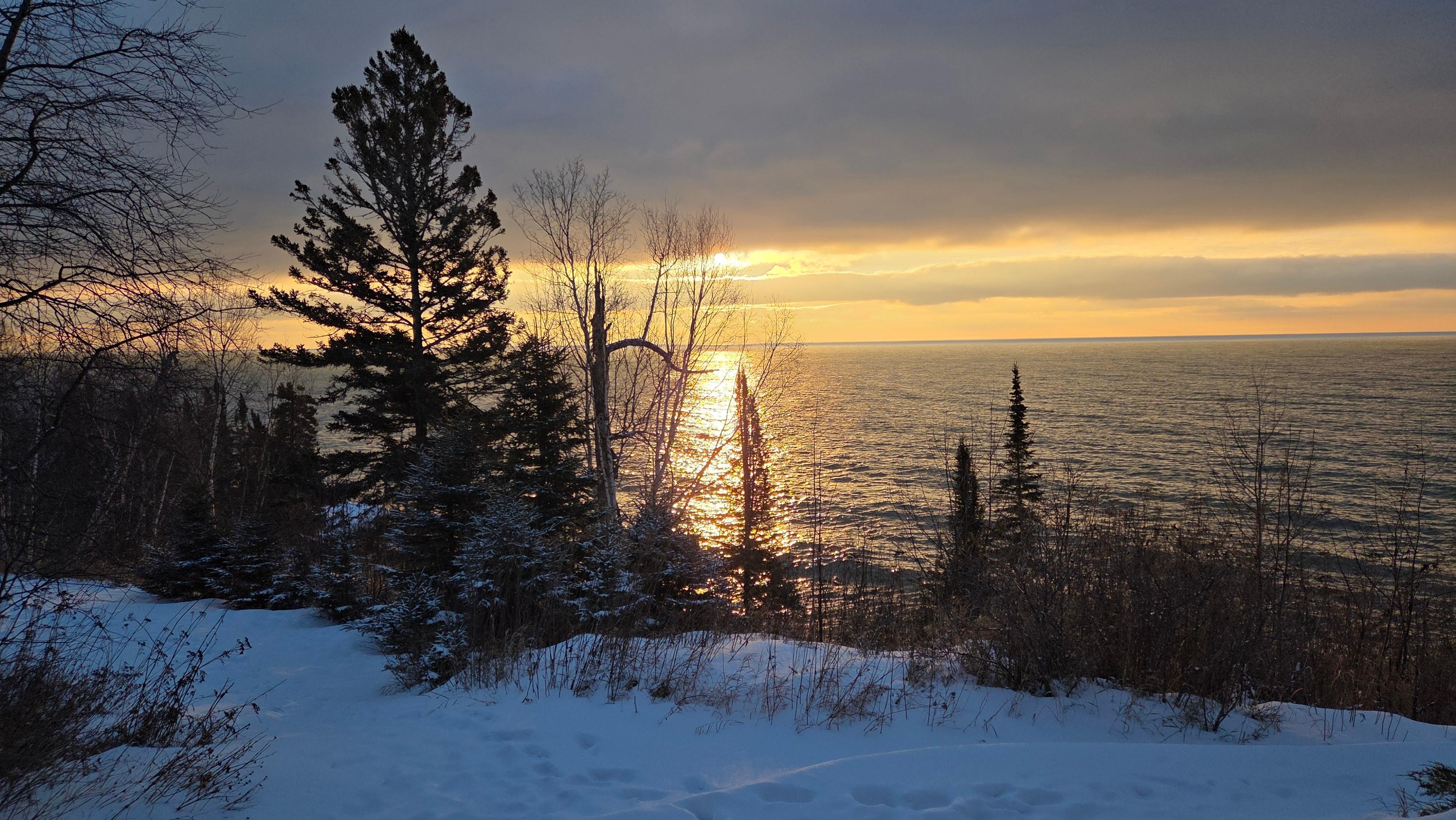 A beautiful sunrise on a wonderful cold winter day from the porch of a great room 