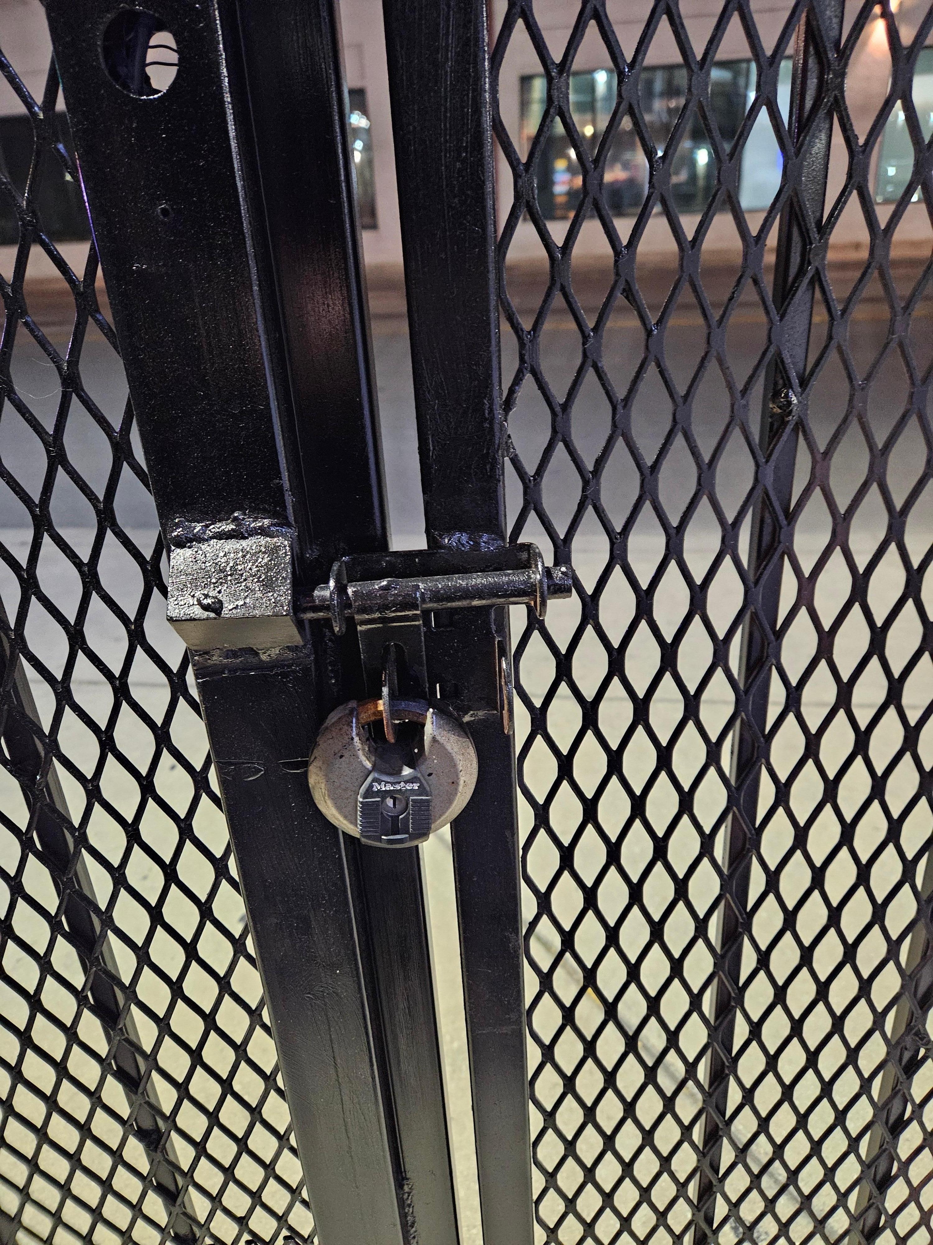 Pedestrian entrance padlocked.