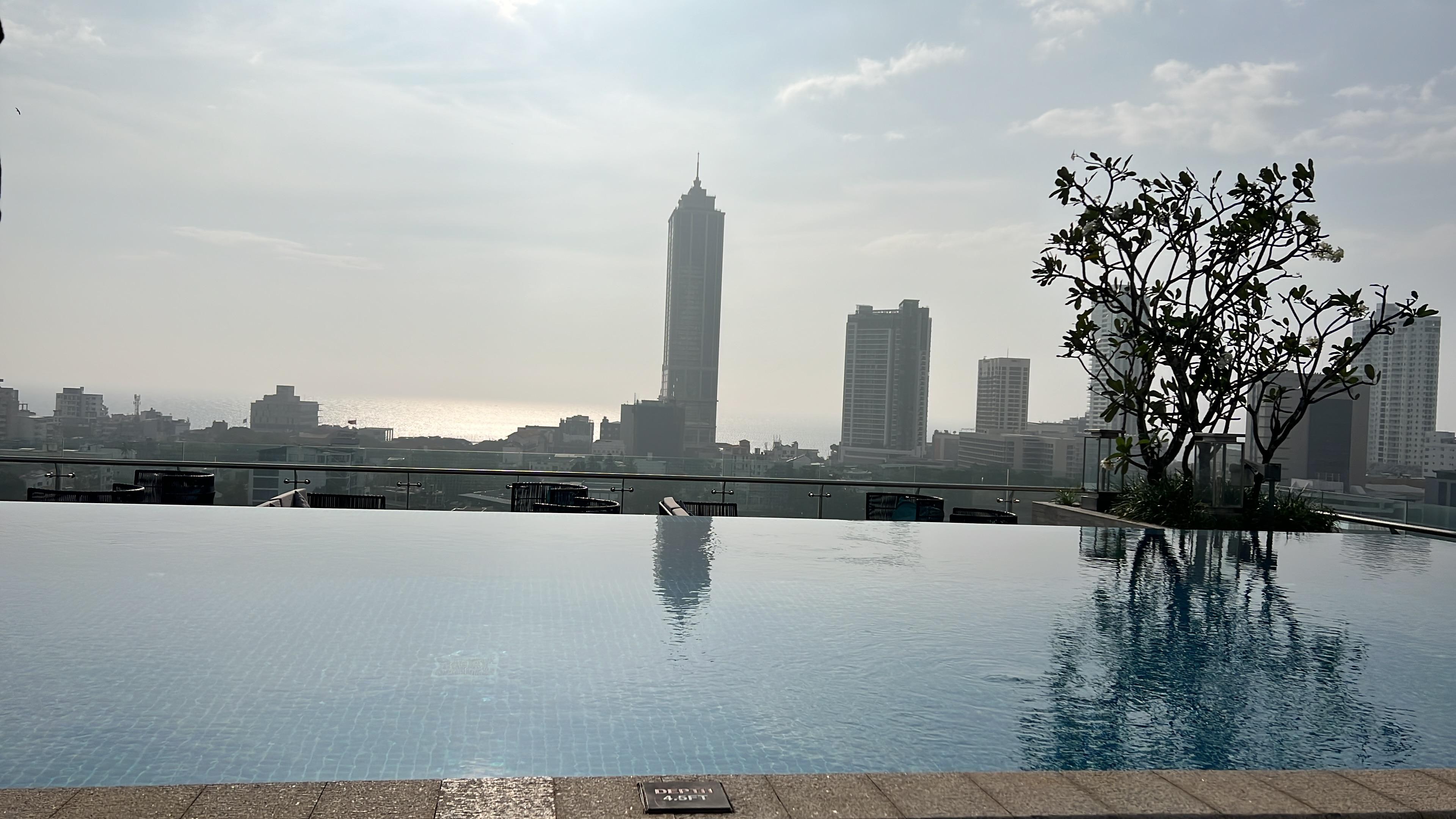 Photo across the pool towards the sea.