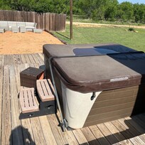 Outdoor area at back off decks