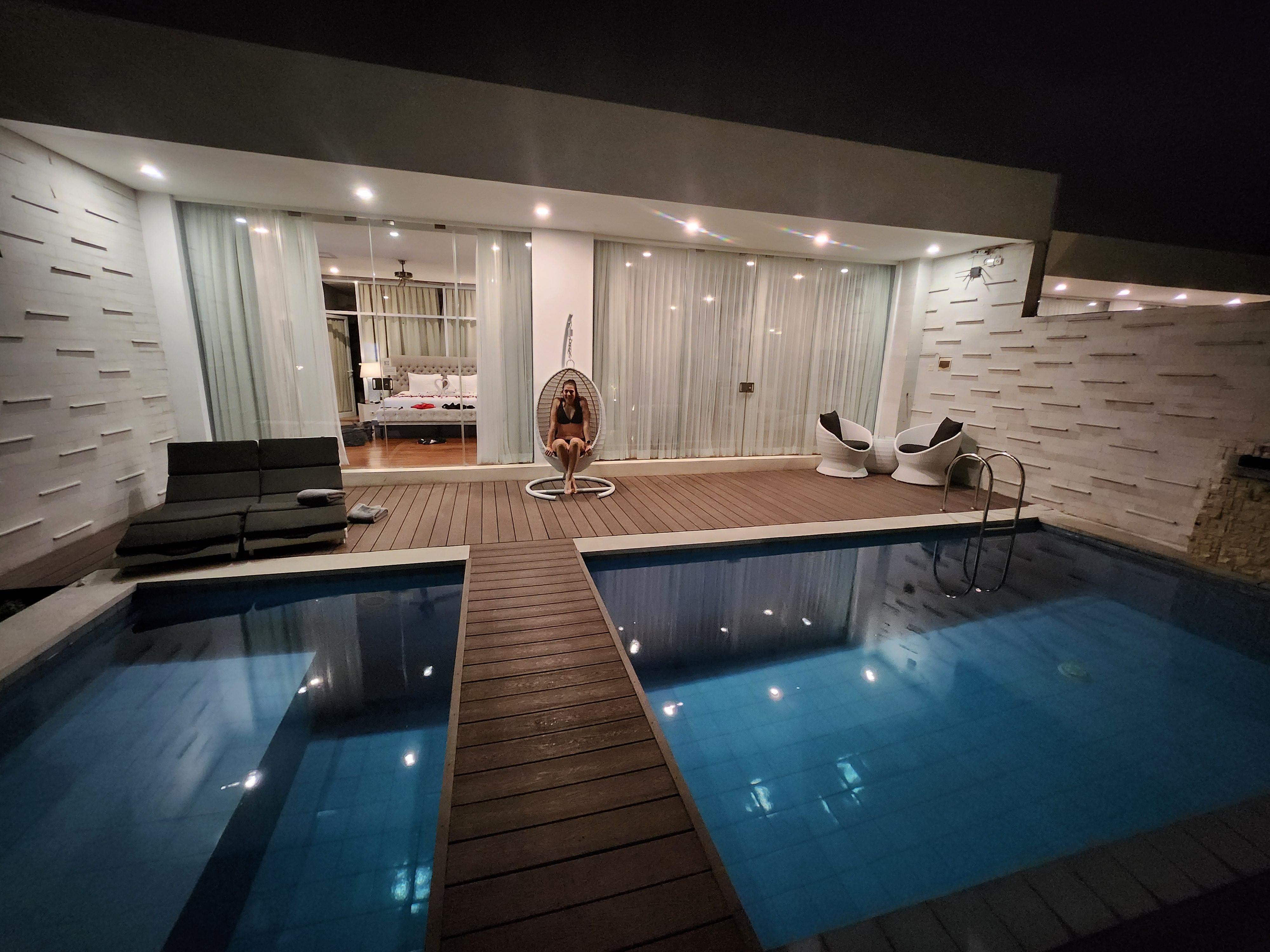 Pool area by night