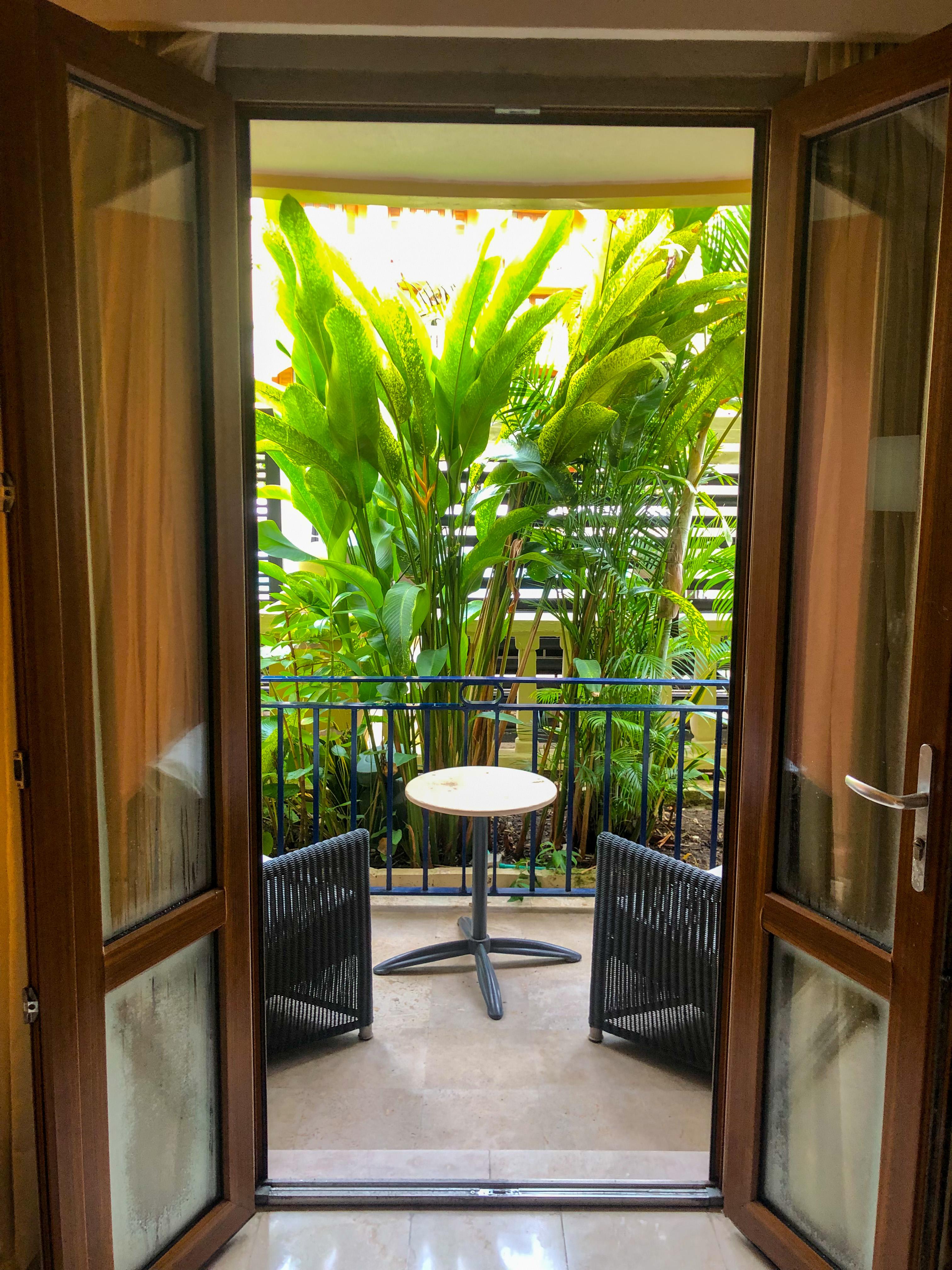 Vista do jardim e piscina, na verdade é de frente para piscina e o verde está justamente para ter privacidade.