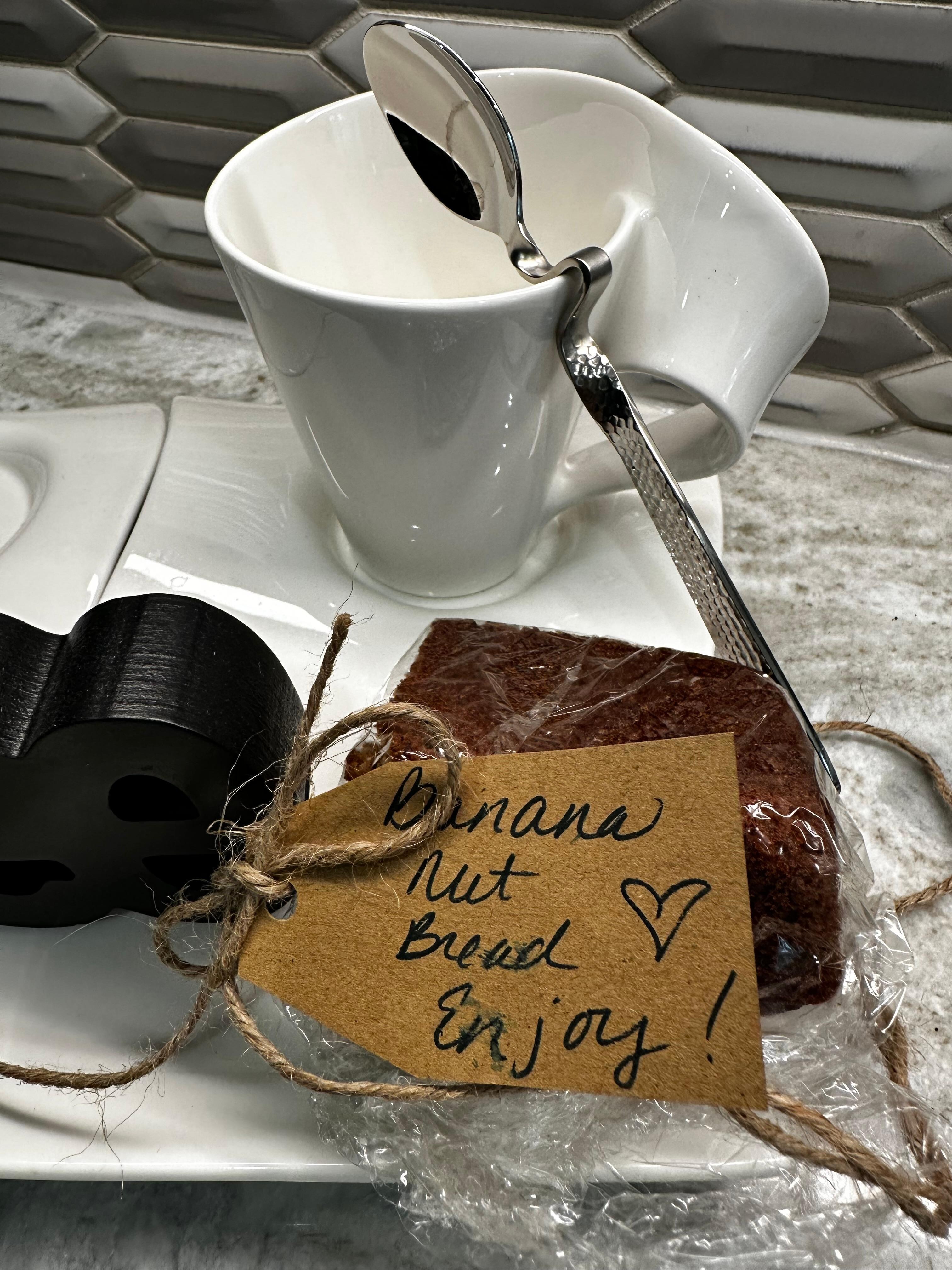 Coffee station with yummy banana bread.