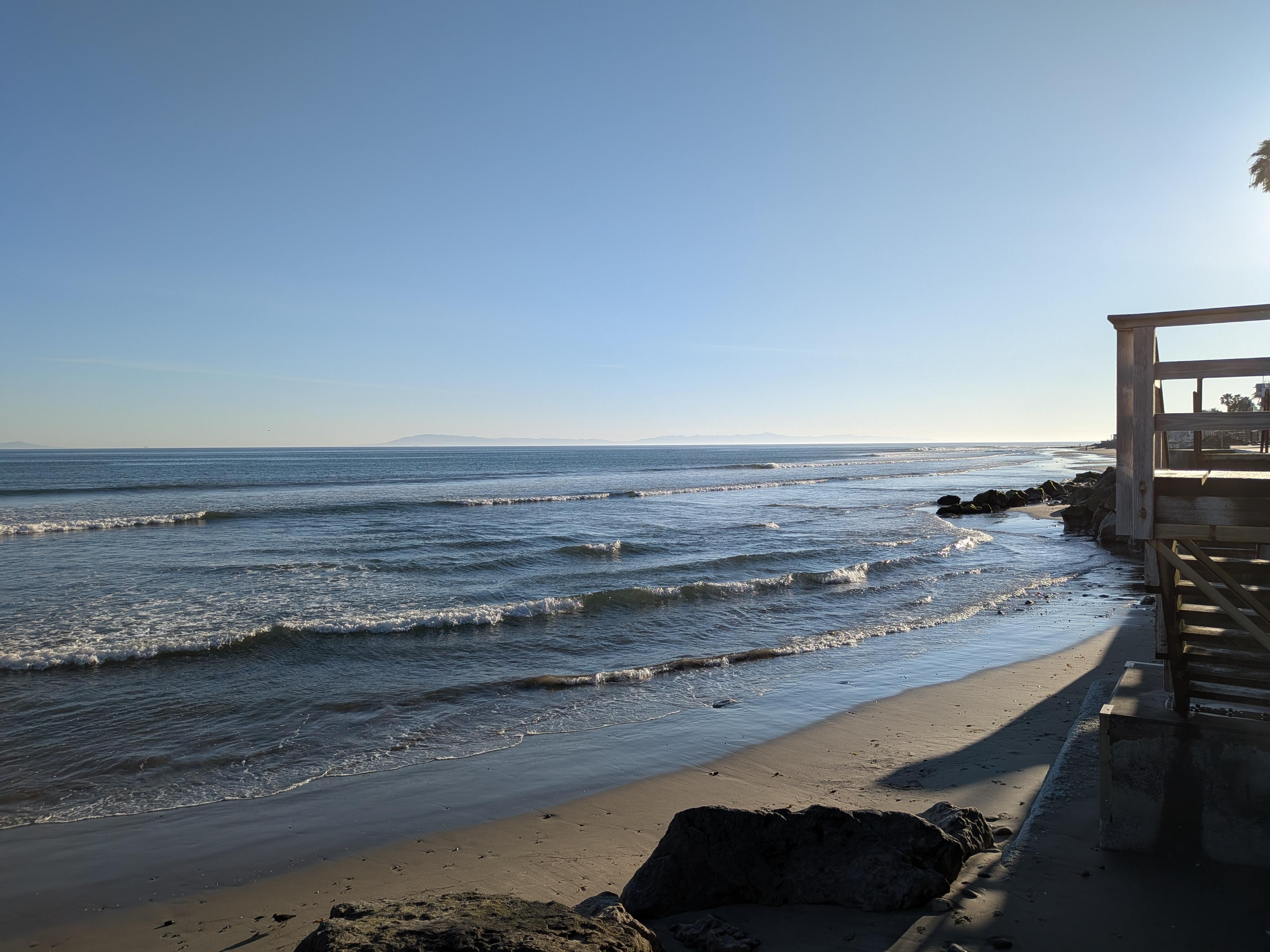 View to the west from the top of the sea wall.