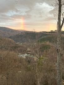 view from cabin of rainbow one morning
