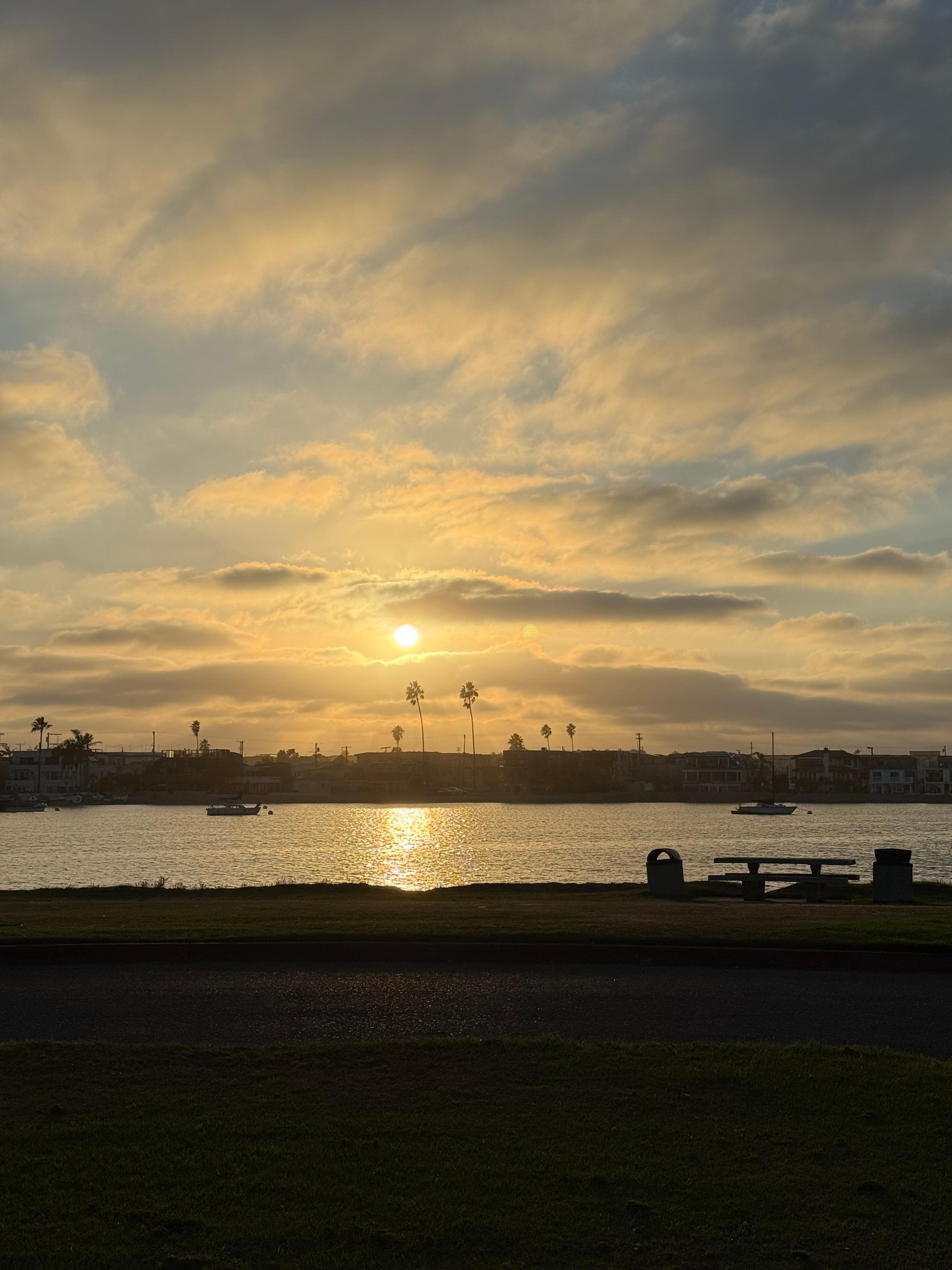 Sunset view from the public beach parking lot 