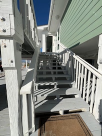 The stairs to get to the deck to enter the property