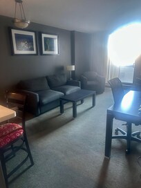 The living space. Spacious, but old furniture.