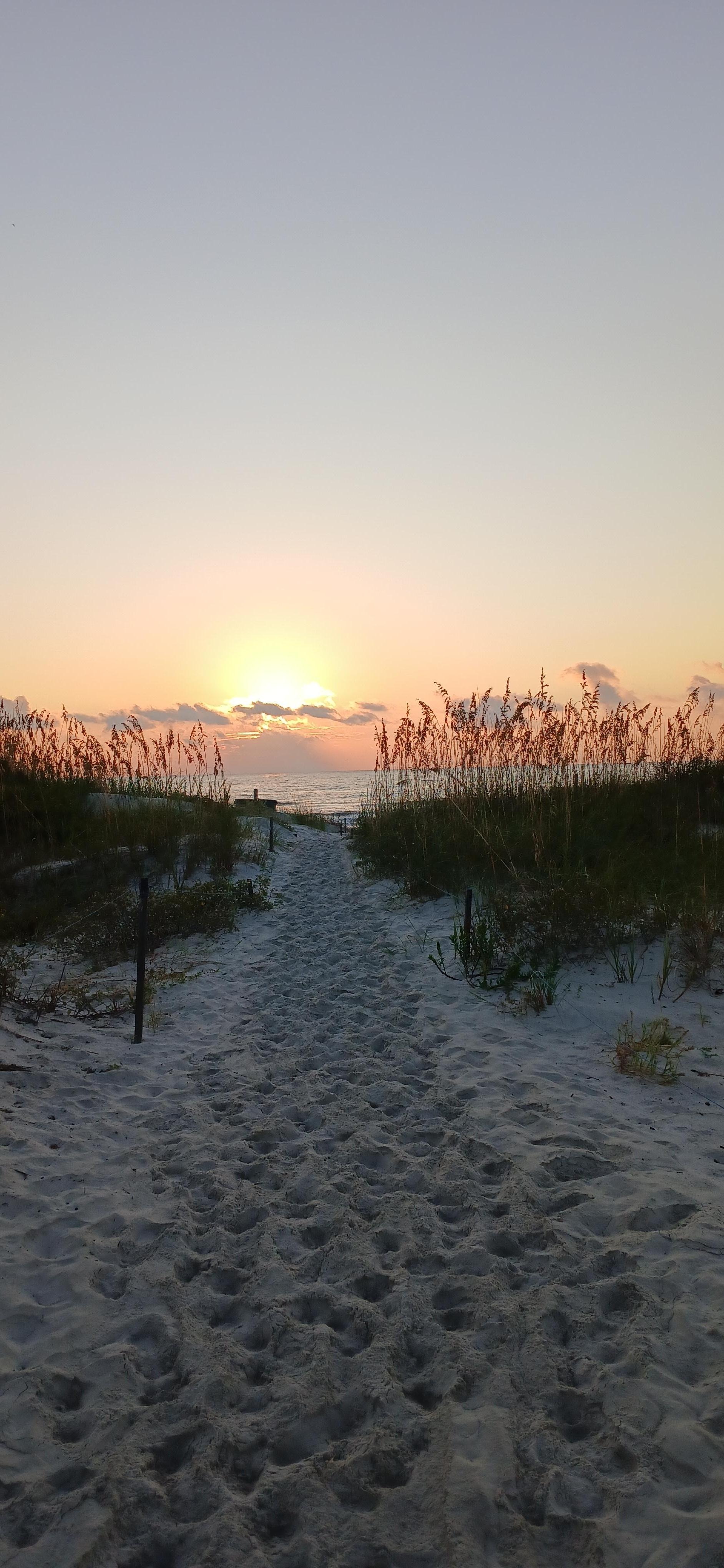 Beautiful path to morning beach sunrise