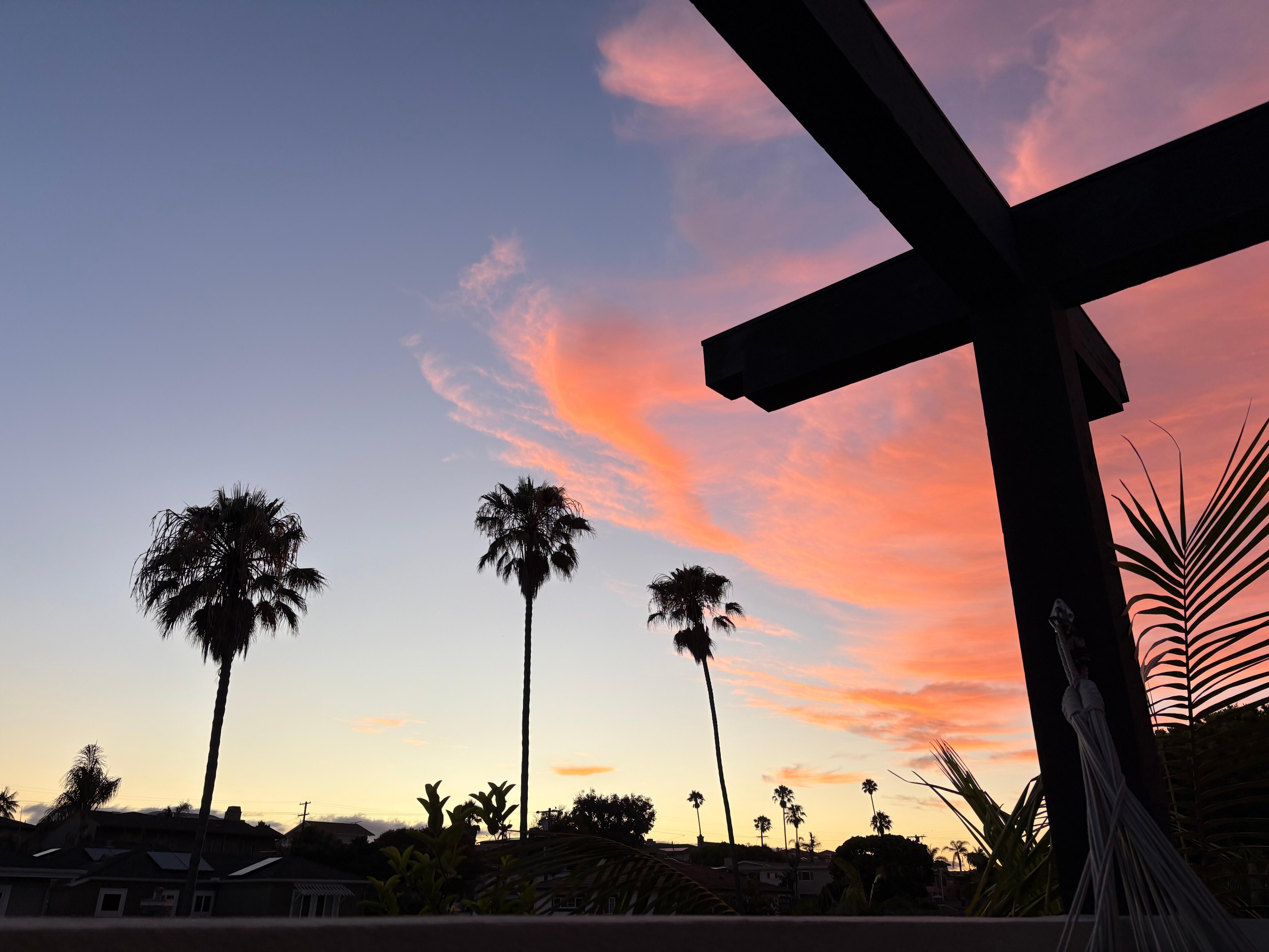 View of the sunset from the hammock on the deck 