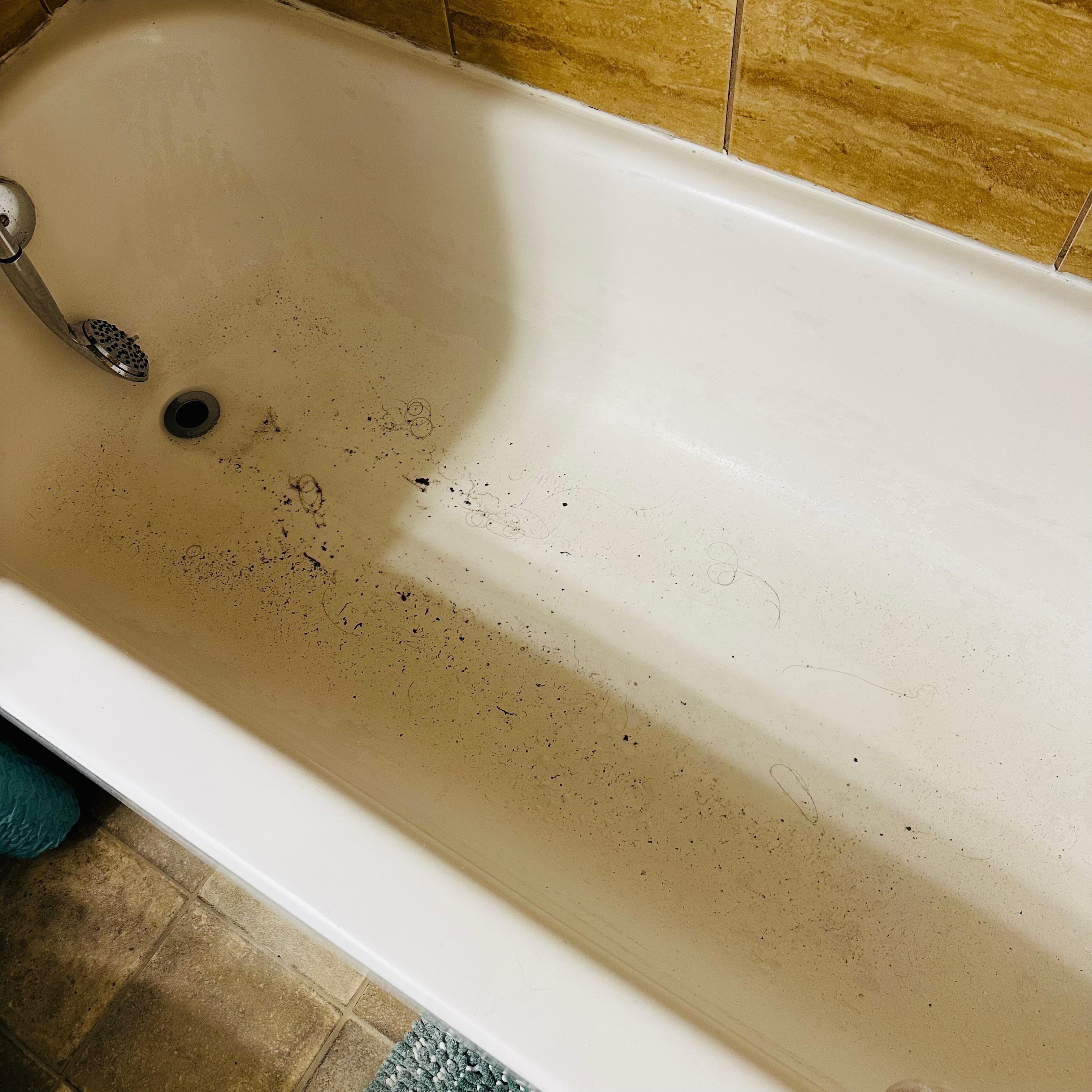 After the tub drained. I tried to clean the tub however it would not drain. I was informed this had been a major problem happening before I checked in. 