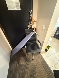 Homemade door, safety latch, compliments of my son. Thank goodness he's a minor in engineering.