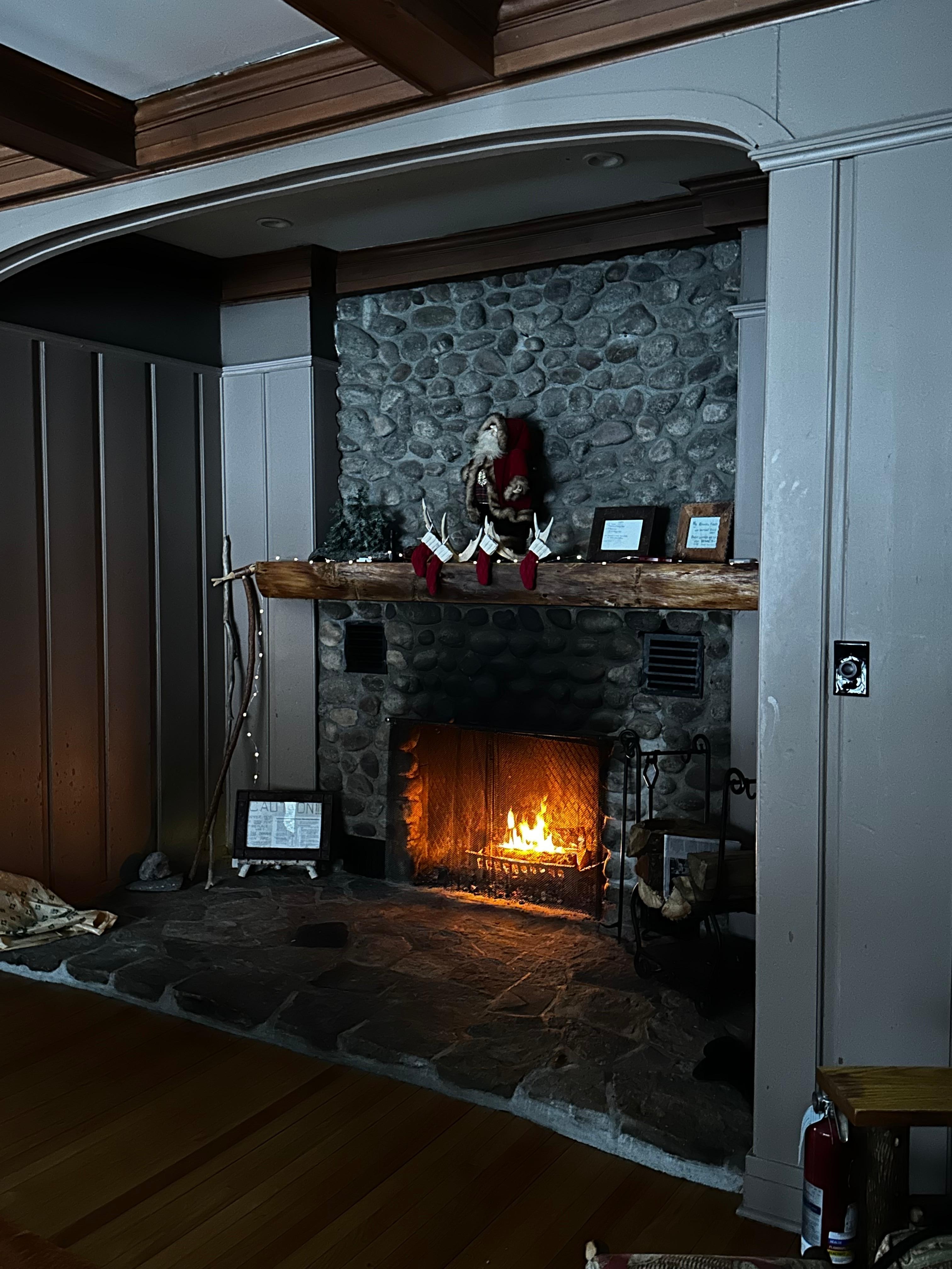 Cold and snowy outside, but warm and cozy inside Brookside Cabin