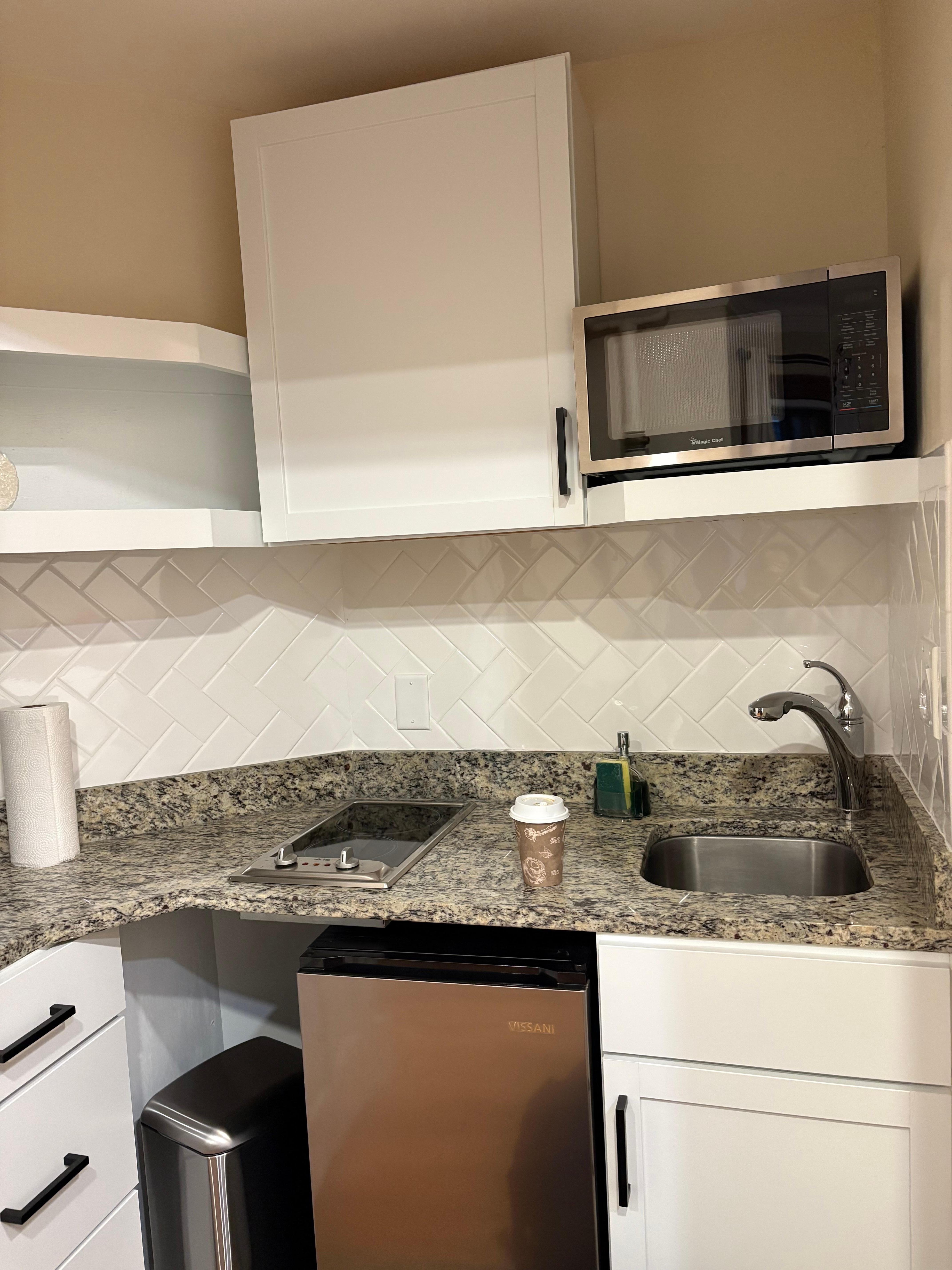 Kitchen area. Loved the convenience but several of the appliances didn’t work 