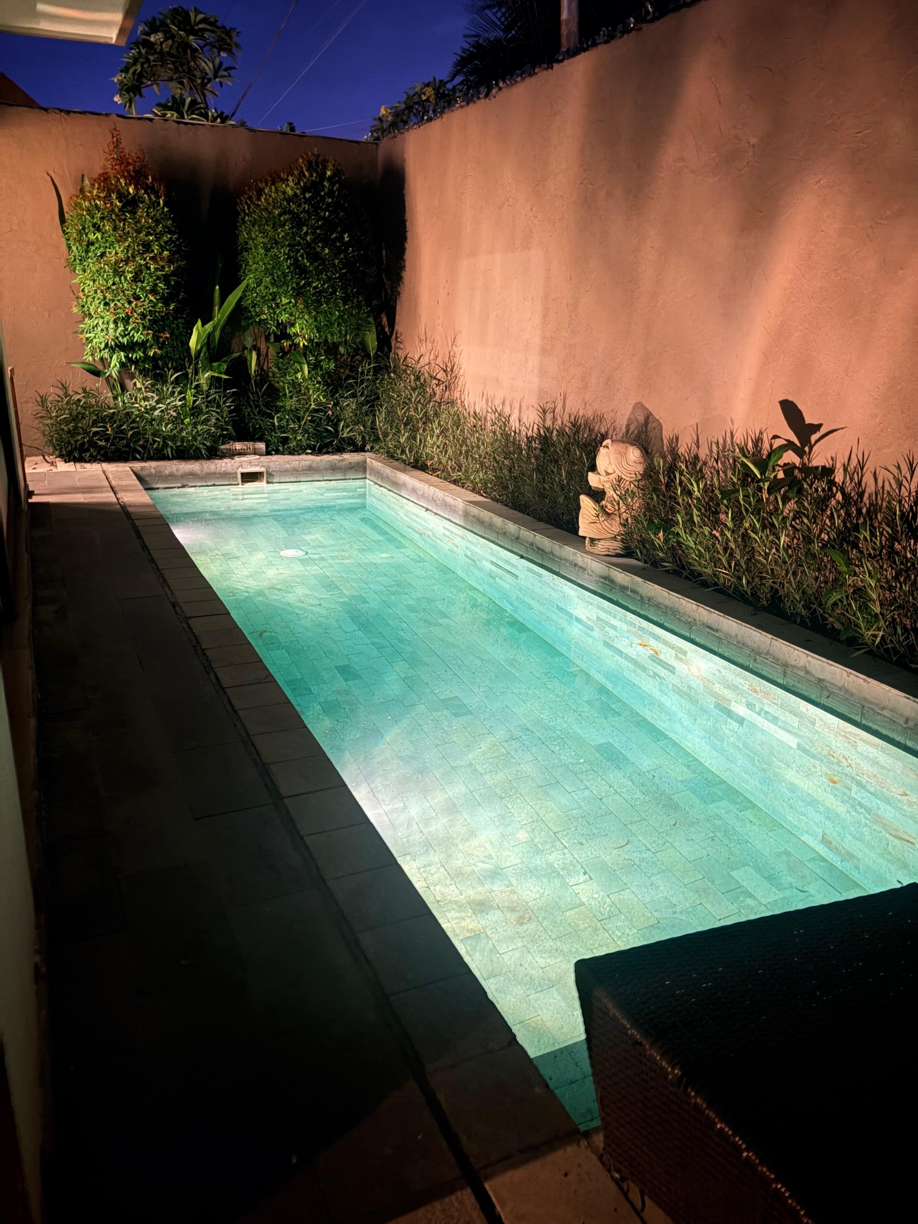 Beautiful outdoor area- private pool .. at night 