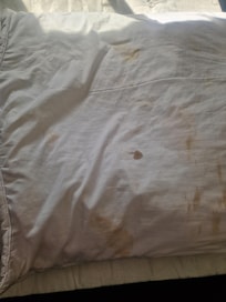 The duvet possible blood and over stains .