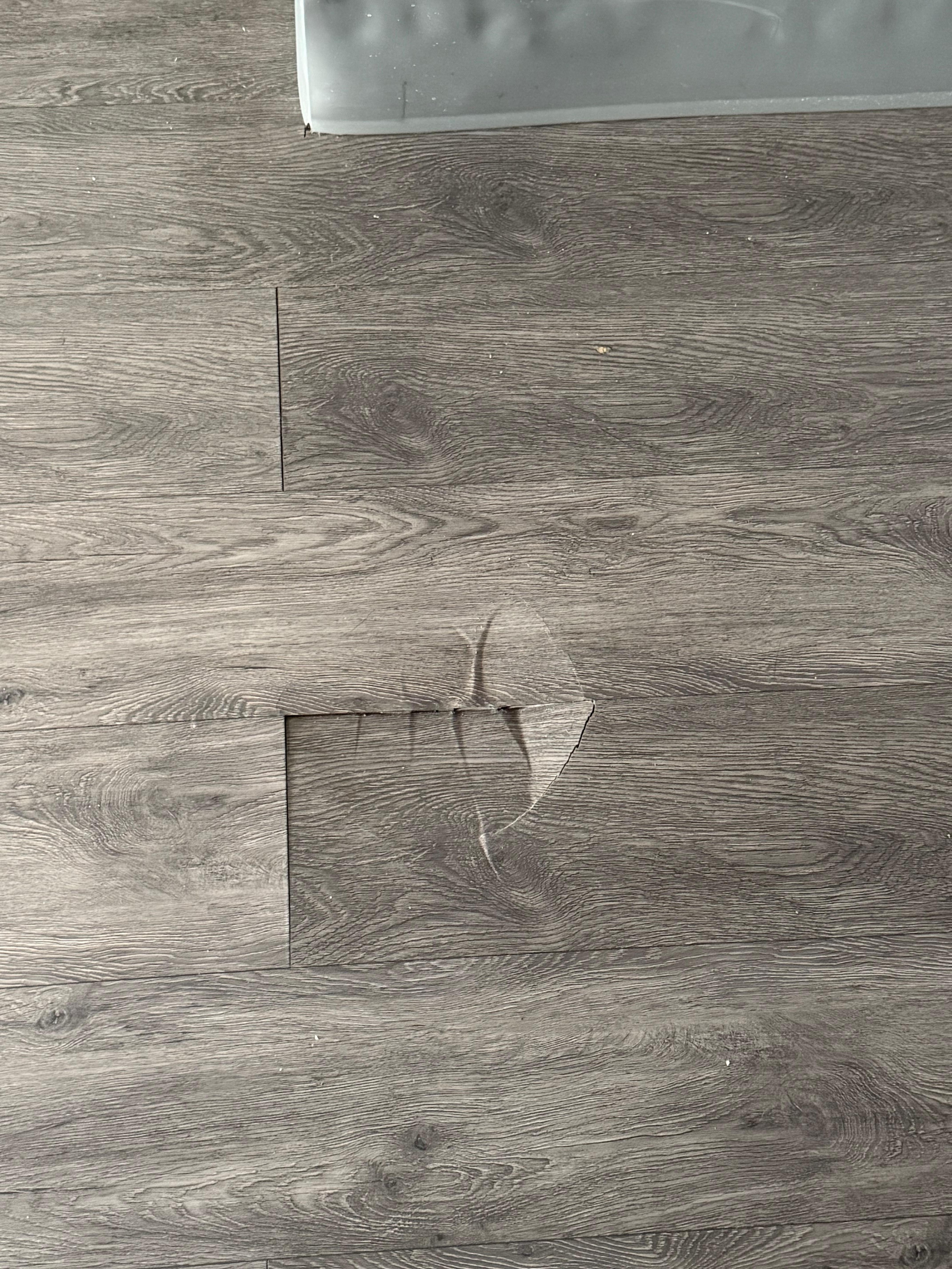 Clearly the hole in the floor and you can tell the floor hasn’t been swept.