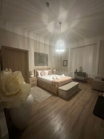 bathroom in back corner of this room