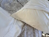 Pillow dirty. Bedding set stains