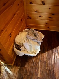 dirty and wet towels on floor